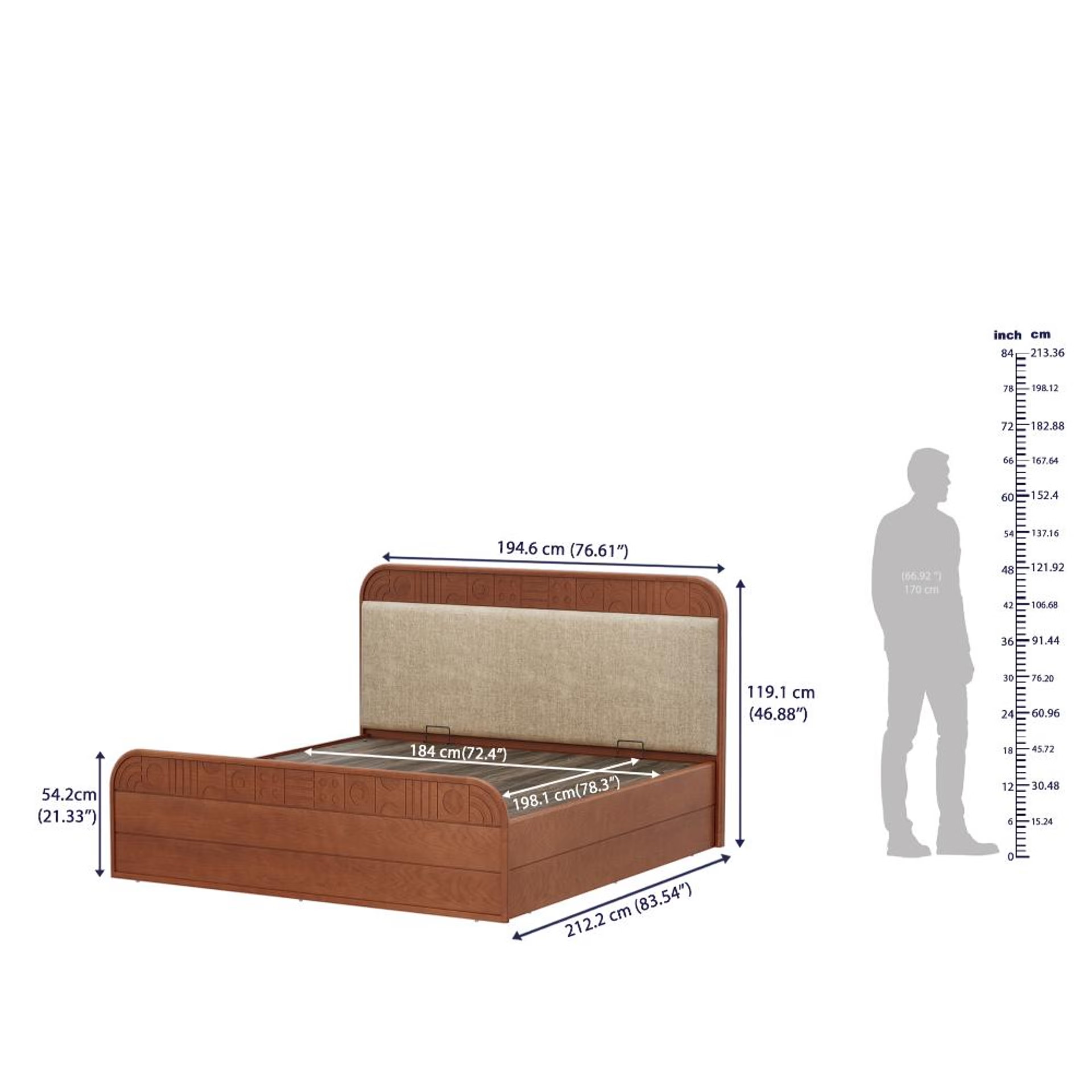 Wakefit Lunarix King Hydraulic Storage with Upholstery Solid Wood Bed King - 78" x 72 7 Wakefit Lunarix King Hydraulic Storage with Upholstery Solid Wood Bed King - 78" x 72\