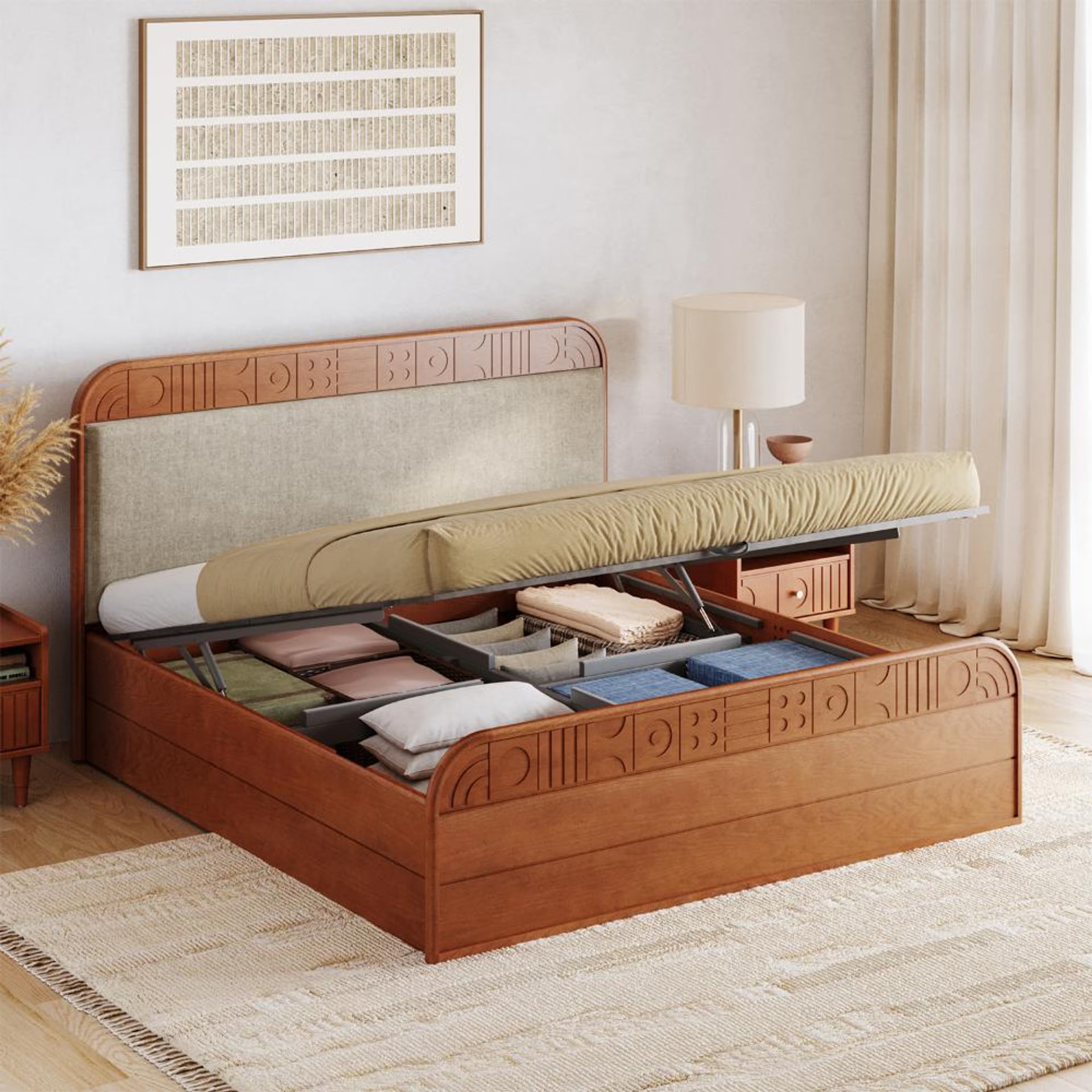 Home 37 Wakefit Lunarix Queen Hydraulic Storage with Upholstery Solid Wood Bed Queen - 78" x 60\