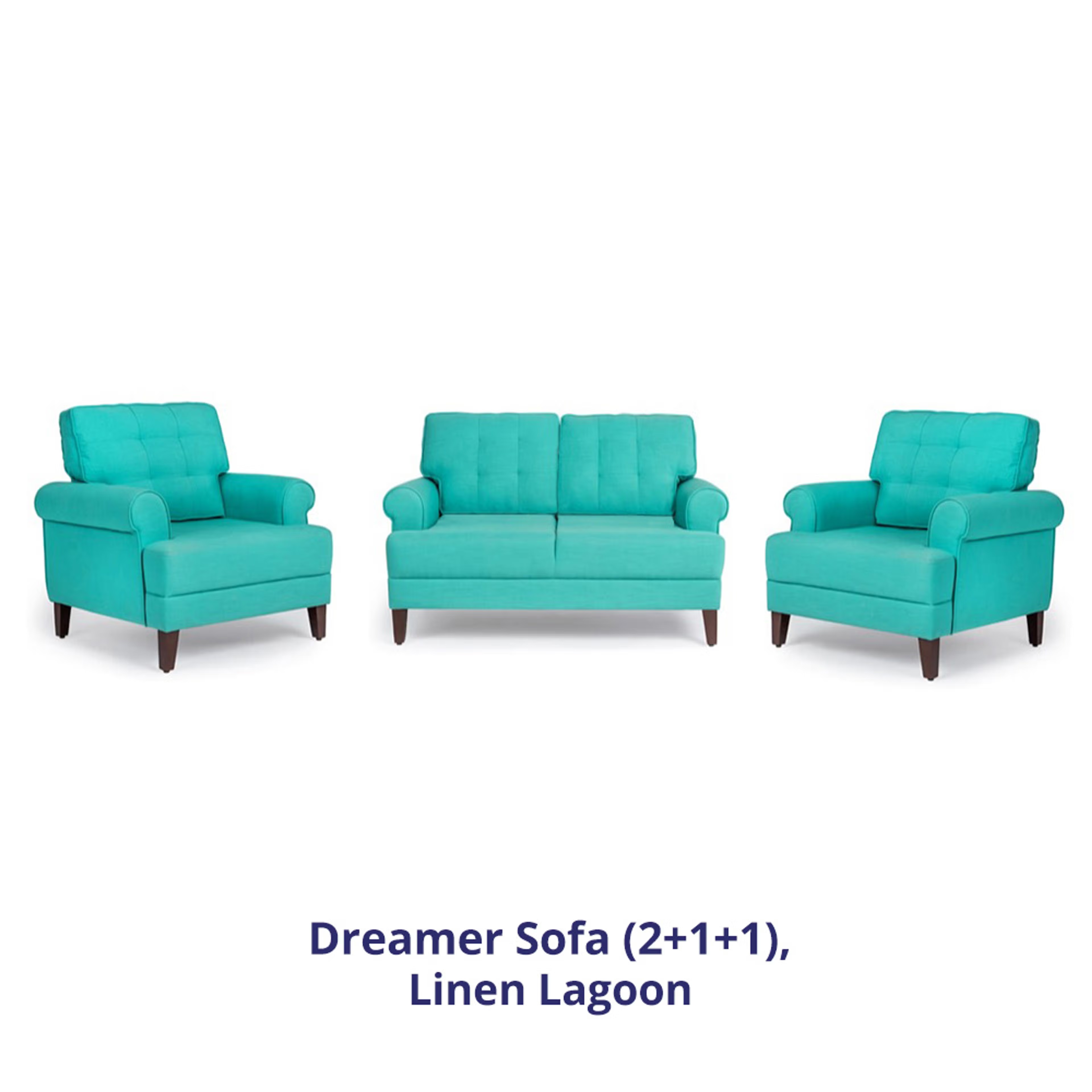 Wakefit Dreamer Sofa Set (2+1+1) Regular, 2 + 1 + 1, Lagoon