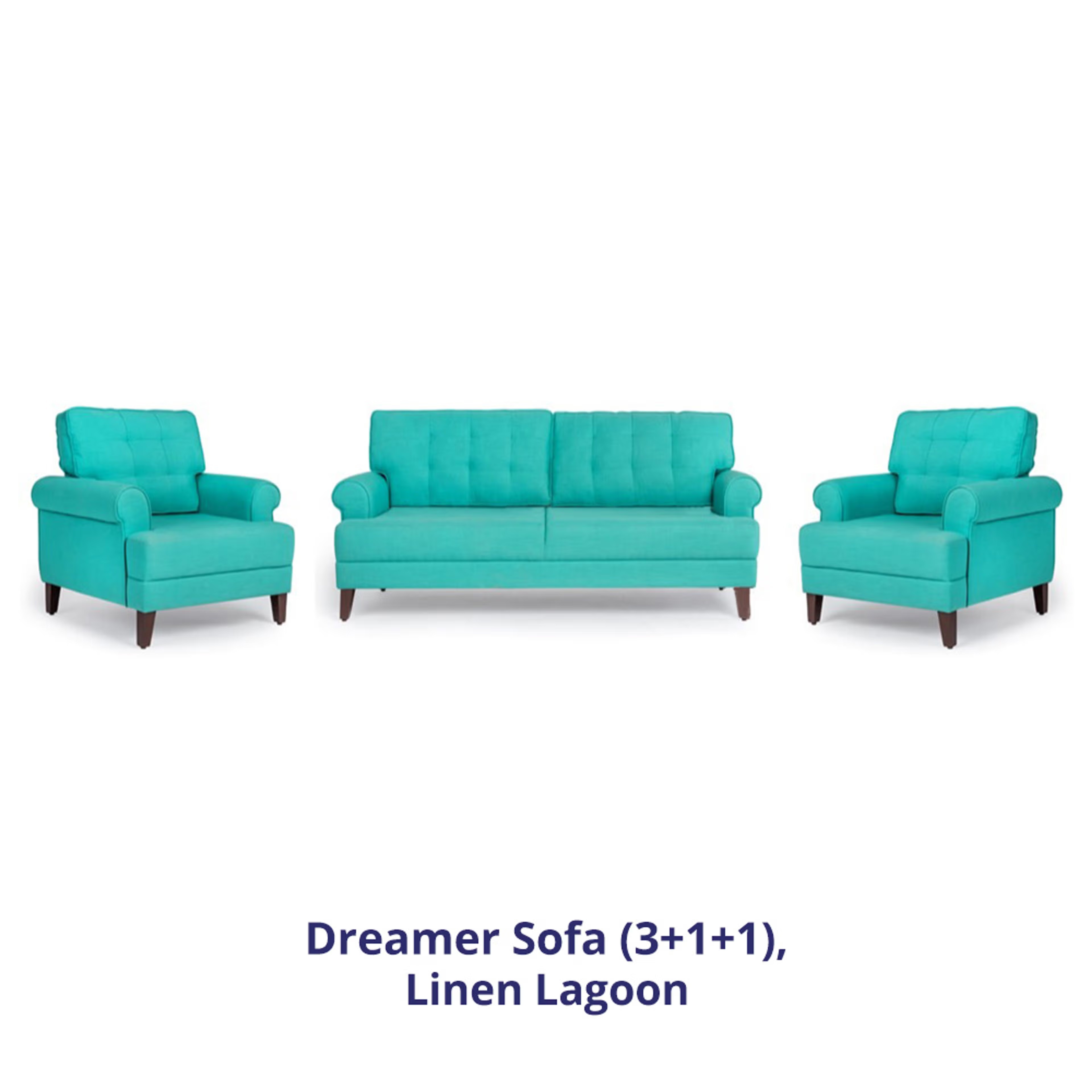 Wakefit Dreamer Sofa Set (3+1+1) Regular, 3 + 1 + 1, Lagoon