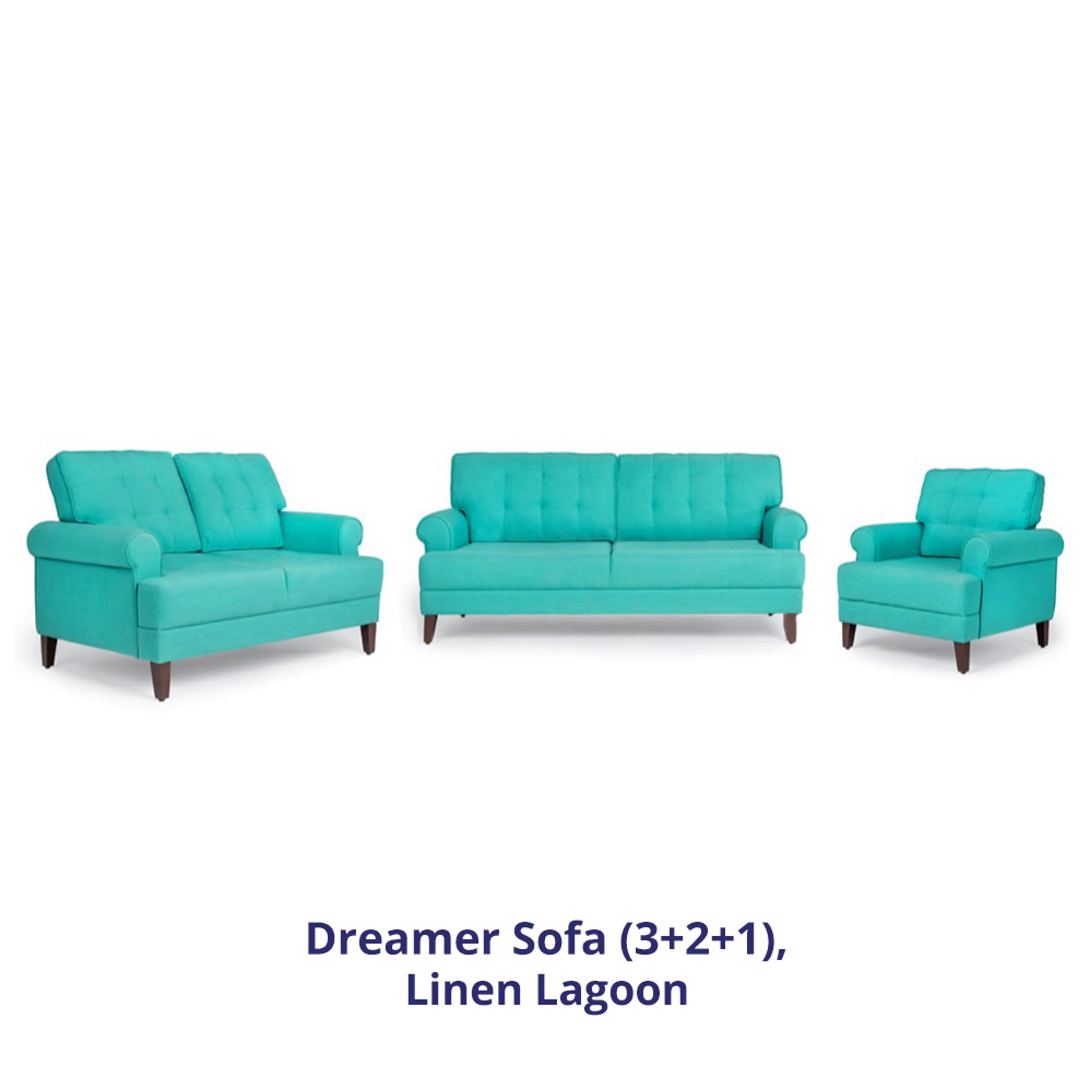 Wakefit Dreamer Sofa Set (3+2+1) Regular, 3 + 2 + 1, Lagoon