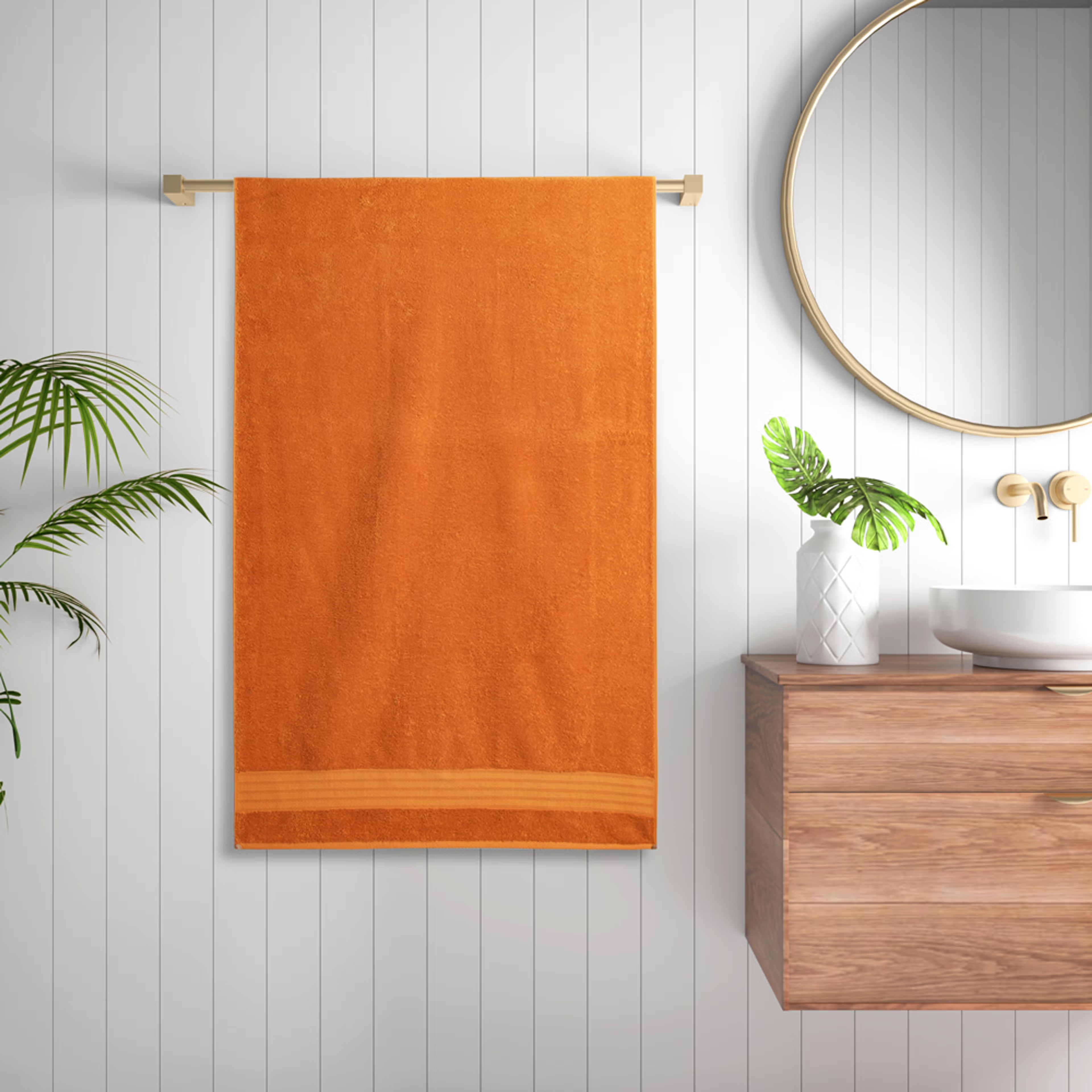 Wakefit 500 GSM Terry Cotton Bamboo Bath Towels, 75x150 cm, Set of 1 (Rust Orange) Bath Towel, Set of 1, Rust Orange