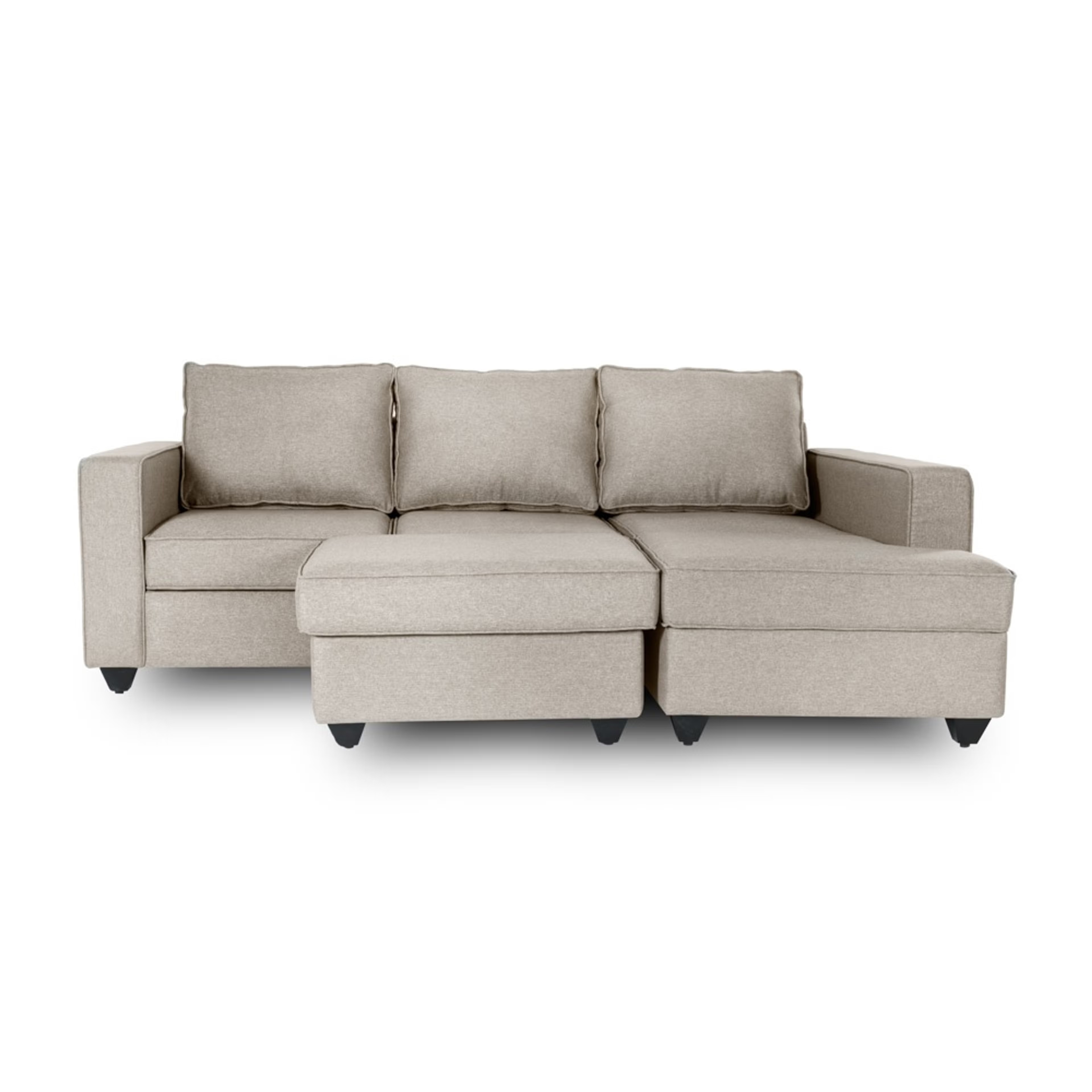 Wakefit Napper L Shape Sofa Set (2 Seater + Right Aligned Chaise) with Ottoman Sectional, Without Storage, 2 + Right Aligned Chaise with Ottoman, Omega Pearl