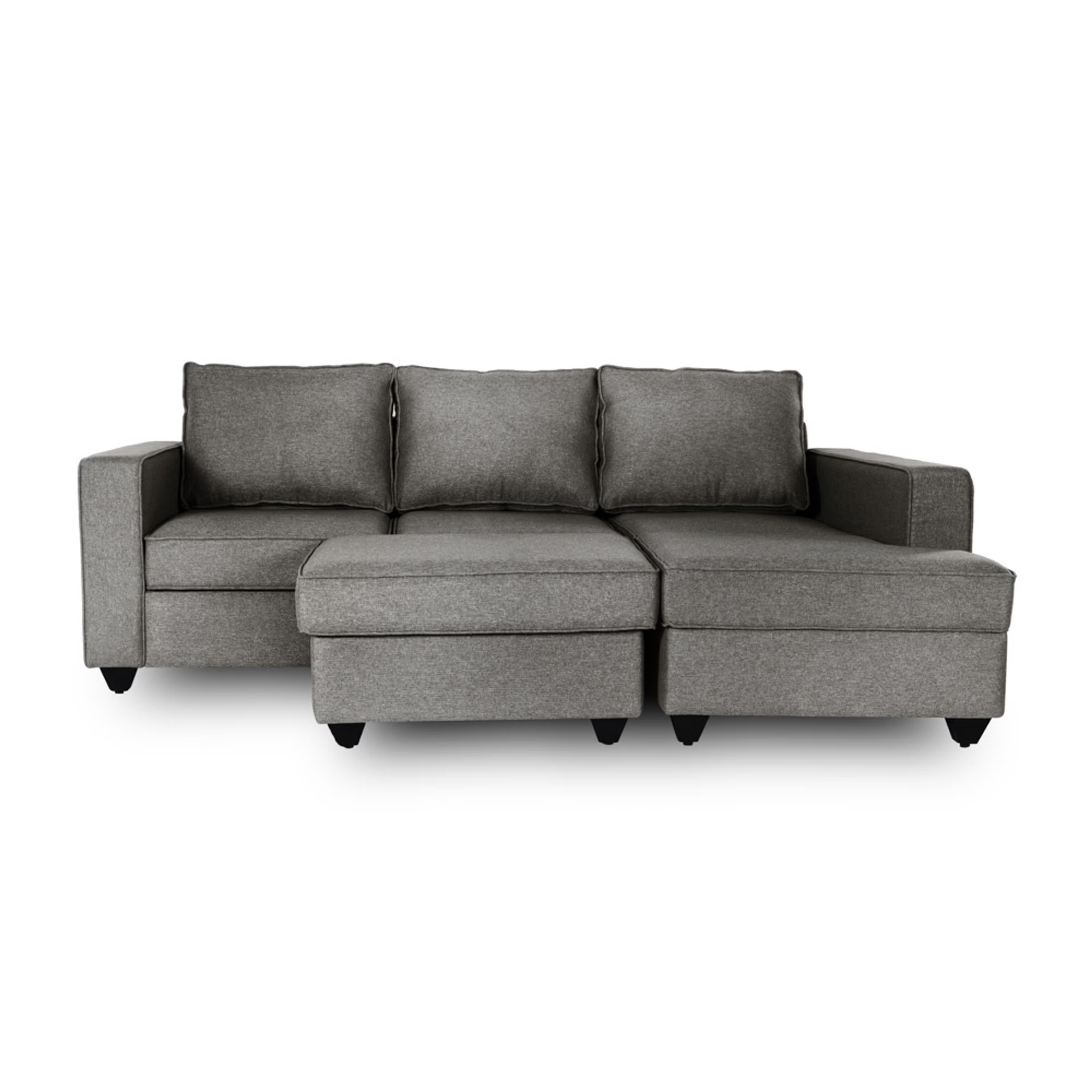 Home 39 Wakefit Napper L Shape Sofa Set (2 Seater + Right Aligned Chaise) with Ottoman Sectional, Without Storage, 2 + Right Aligned Chaise with Ottoman, Omega Grey
