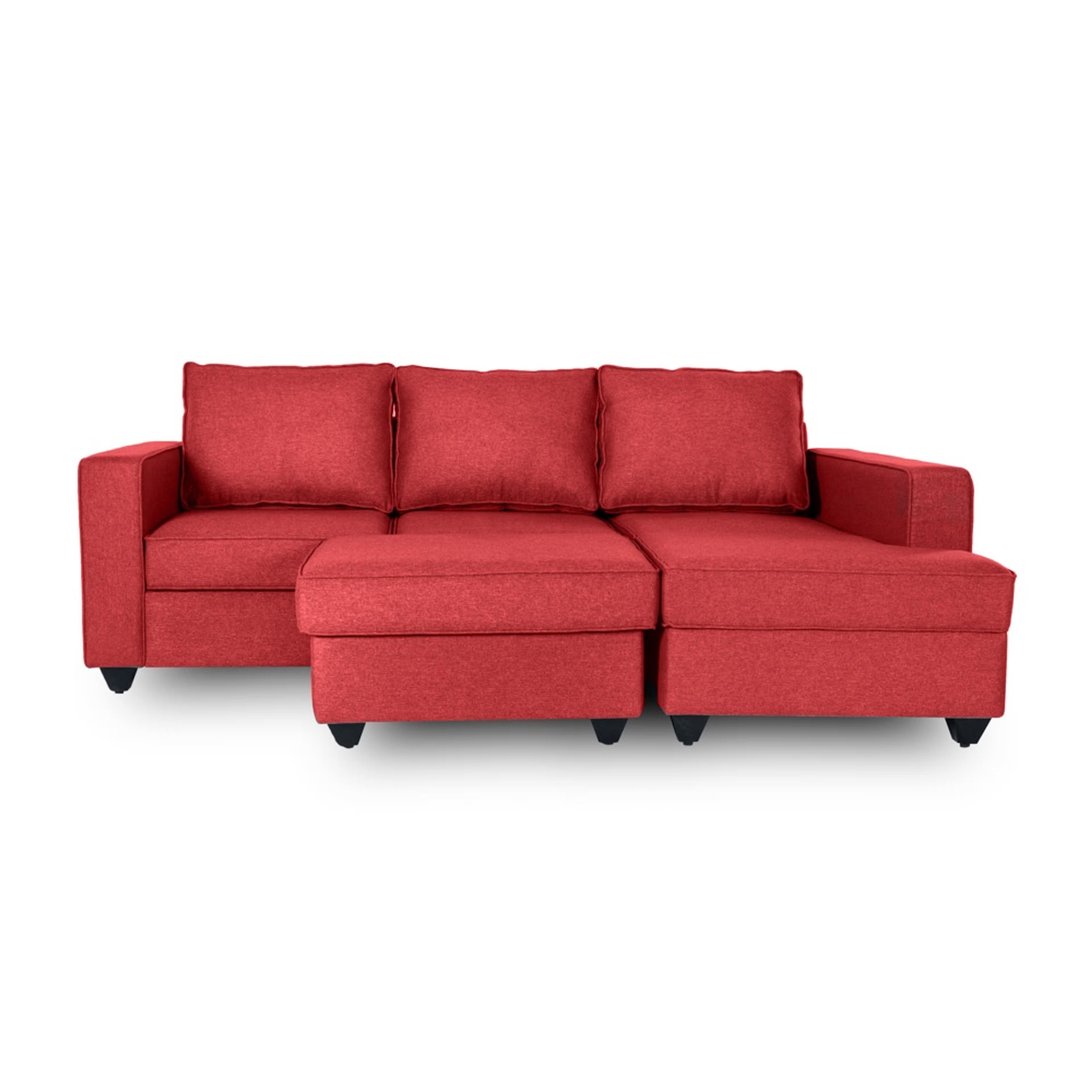 Wakefit Napper L Shape Sofa Set (2 Seater + Right Aligned Chaise) with Ottoman Sectional, Without Storage, 2 + Right Aligned Chaise with Ottoman, Omega Red