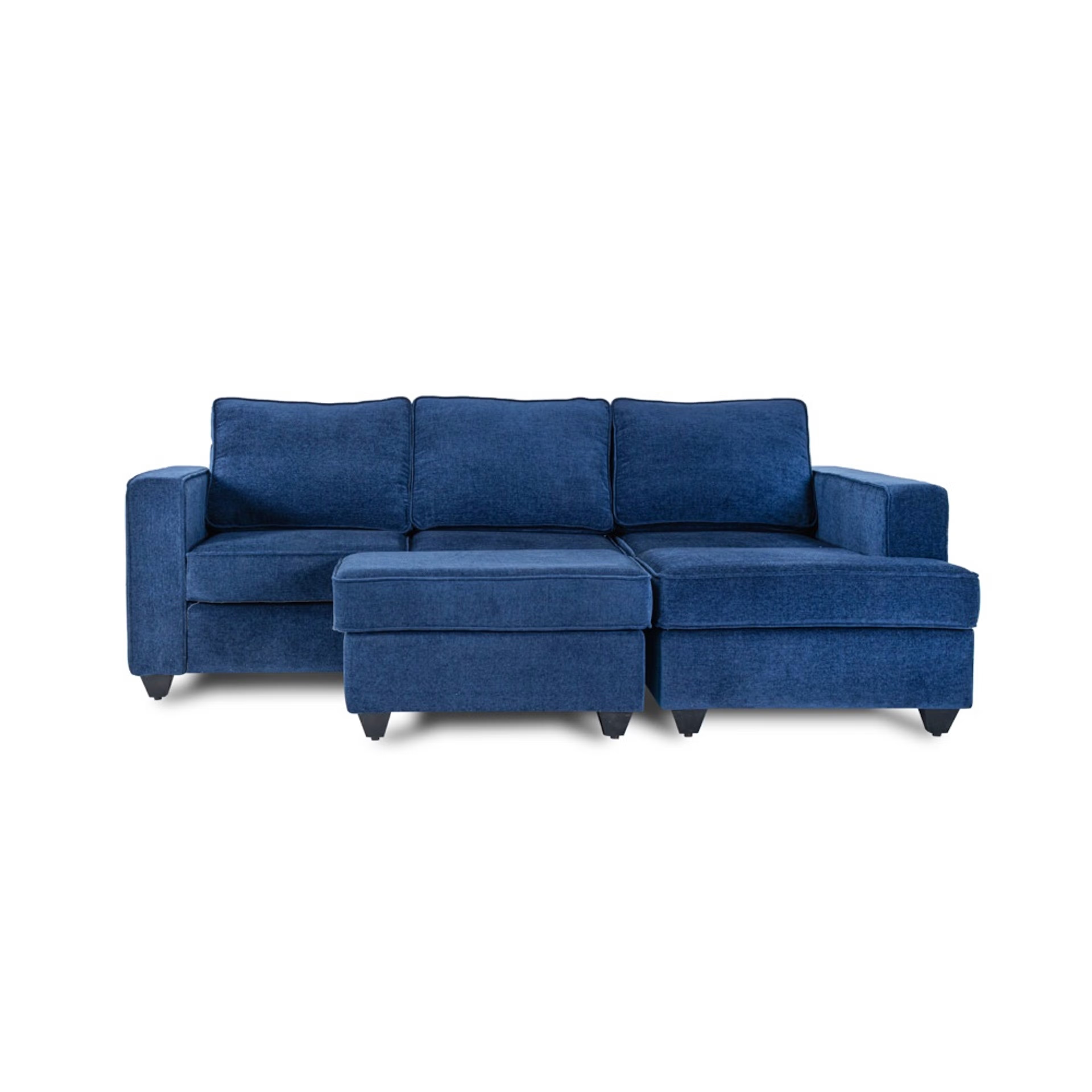 Wakefit Napper L Shape Sofa Set (2 Seater + Right Aligned Chaise) with Ottoman Sectional, Without Storage, 2 + Right Aligned Chaise with Ottoman, Cobalt Blue