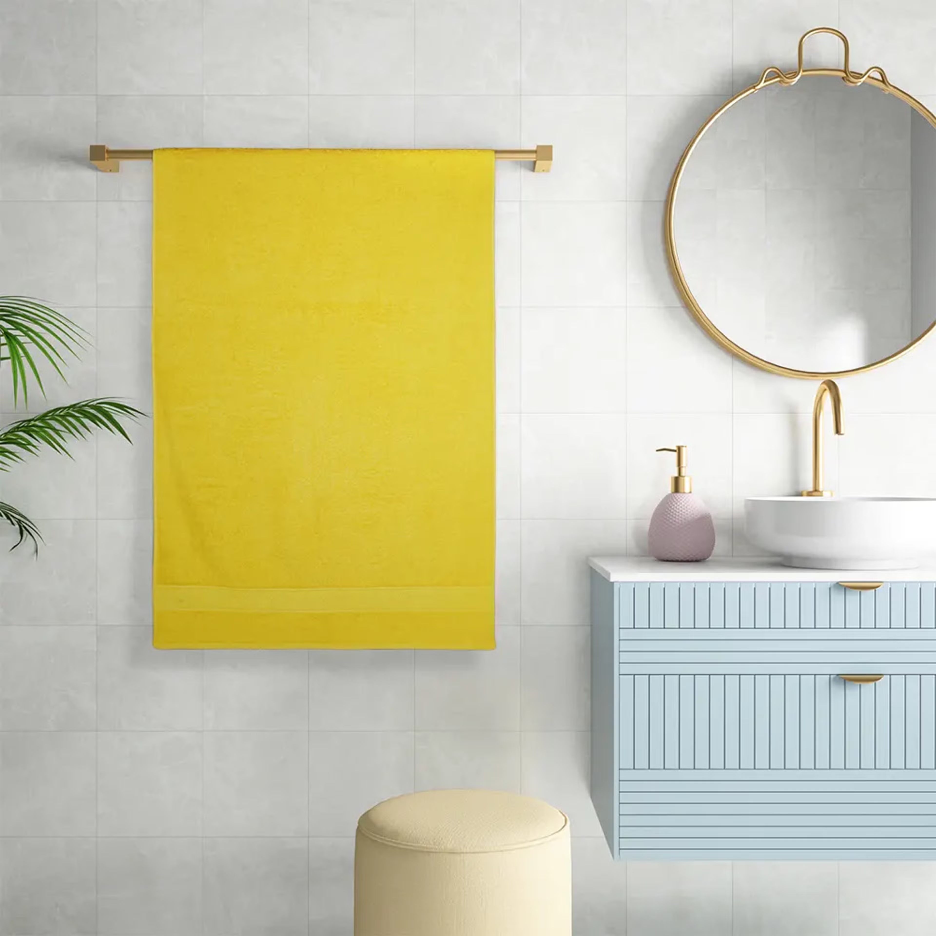 Home 43 Wakefit 500 GSM terry 100% cotton Large Bath towel 75 x 150 cms, Set of 1 (Sunshine Yellow) Bath Towel, Set of 1, Sunshine Yellow