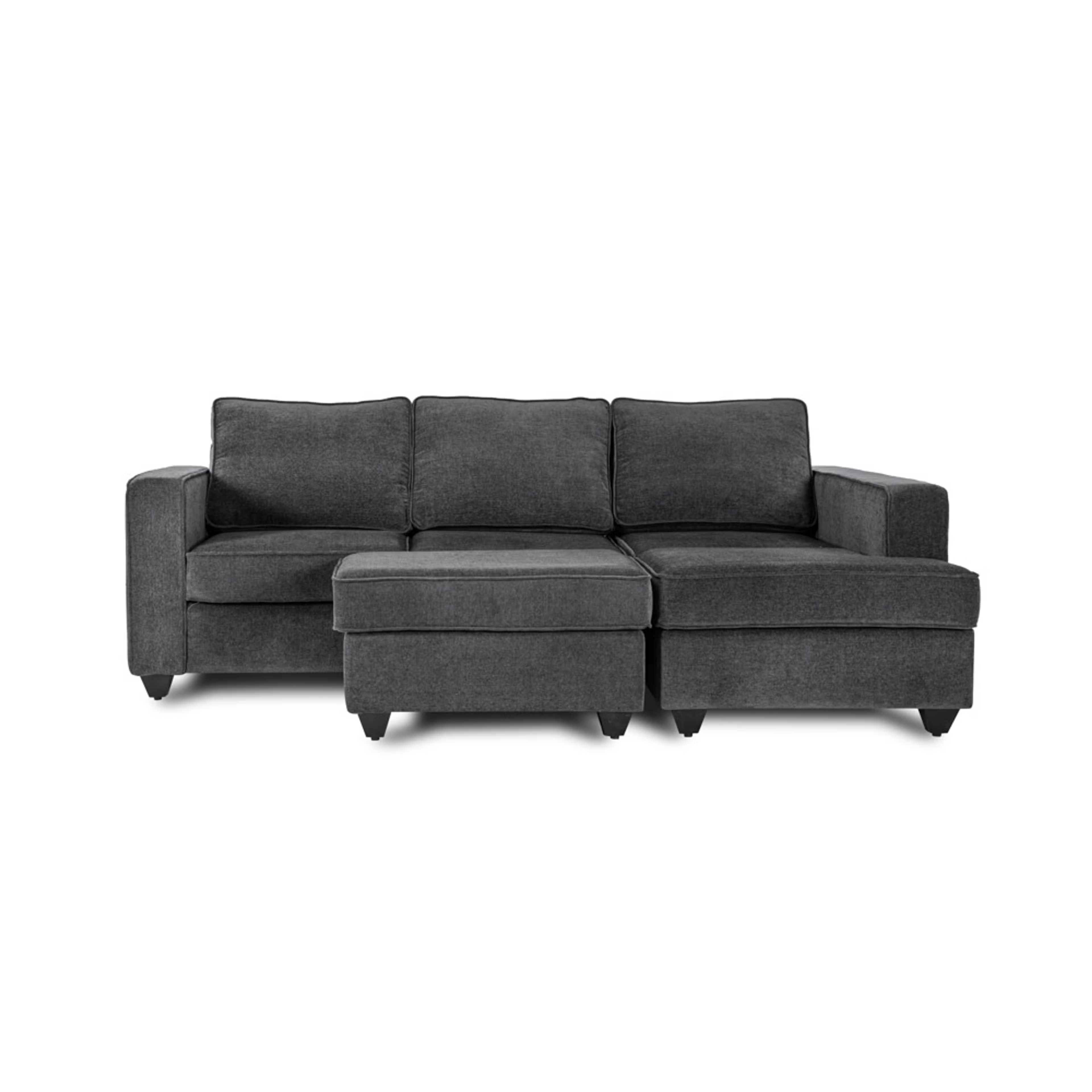 Wakefit Napper L Shape Sofa Set (2 Seater + Right Aligned Chaise) with Ottoman Sectional, Without Storage, 2 + Right Aligned Chaise with Ottoman, Smoke Grey