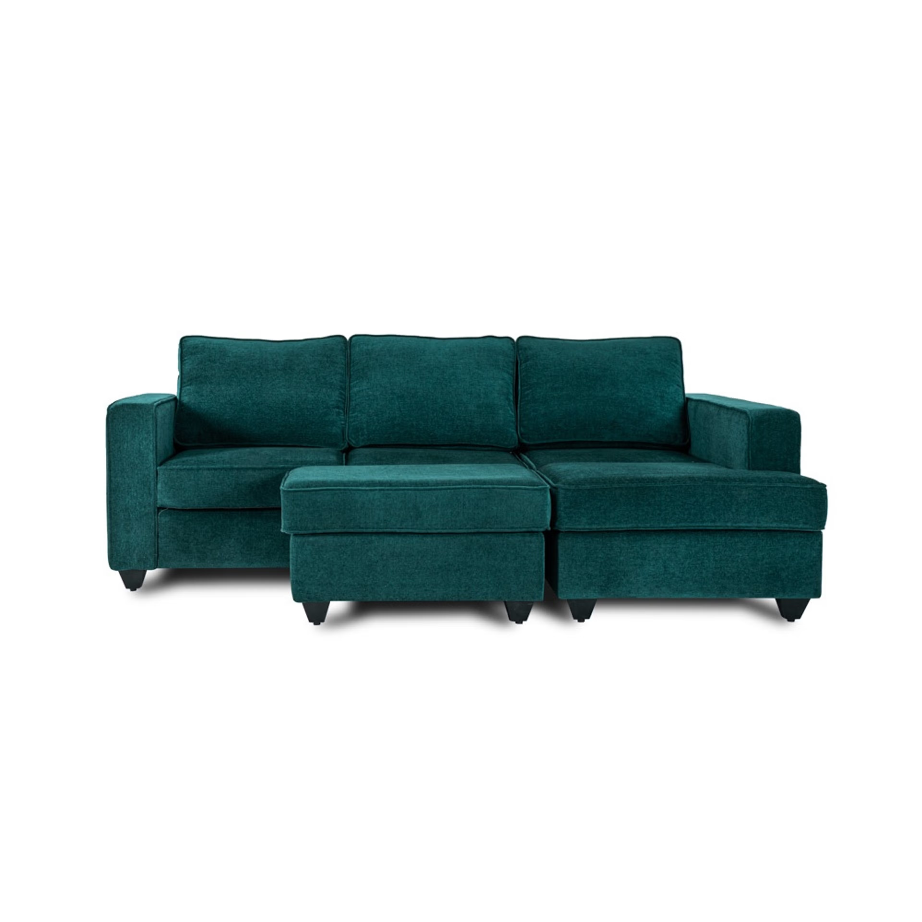 Wakefit Napper L Shape Sofa Set (2 Seater + Right Aligned Chaise) with Ottoman Sectional, Without Storage, 2 + Right Aligned Chaise with Ottoman, Malibu Green