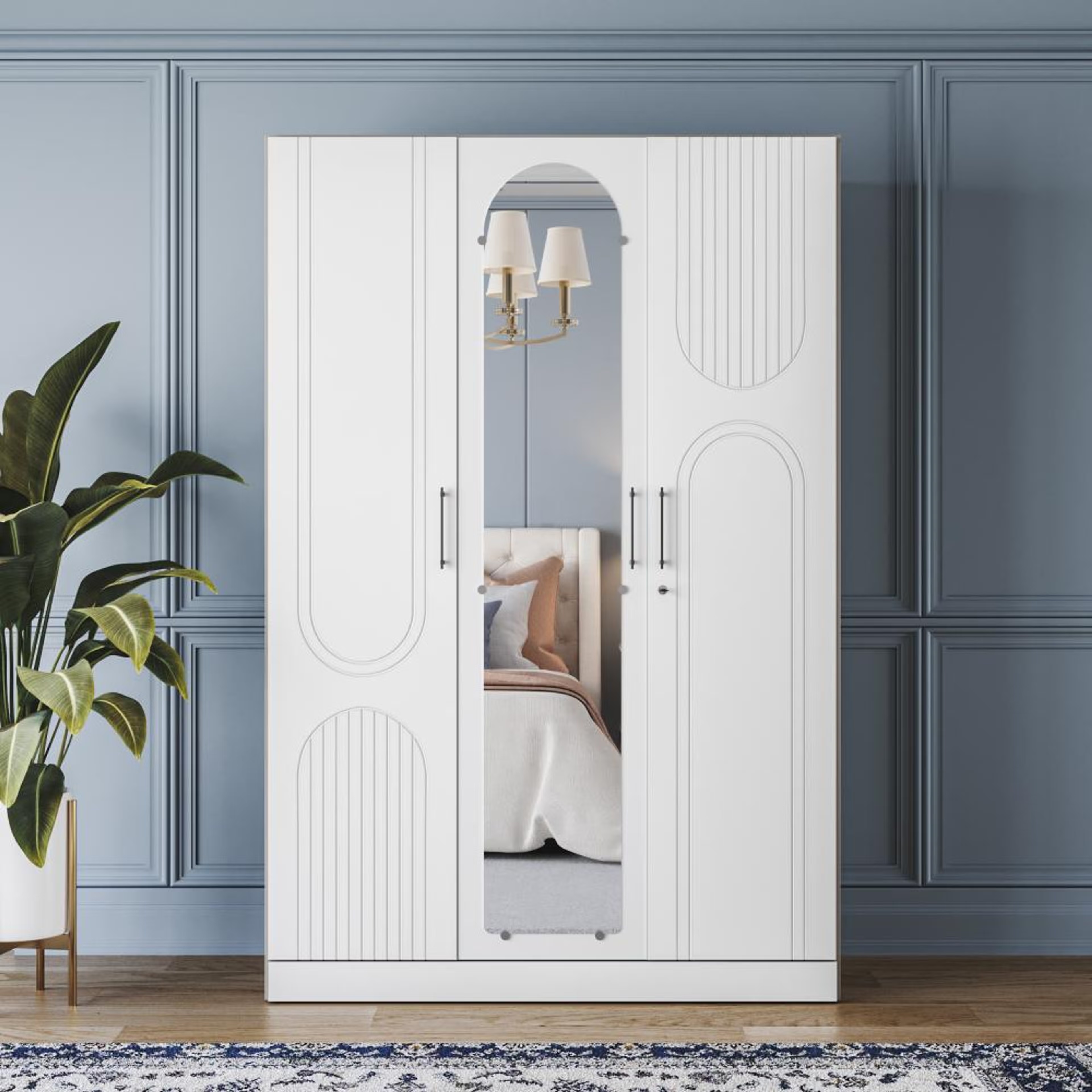 Wakefit Tyrian Plus 3 Door with 4 Shelves 2 Drawers 2 Hanging Areas 1 Mirror SH3-Carcass Frosty White Shutter White 3 Door, 4 Shelves, 2 Drawers, With Mirror, 2 Hanging Area, Shutter Design 3, Frosty White