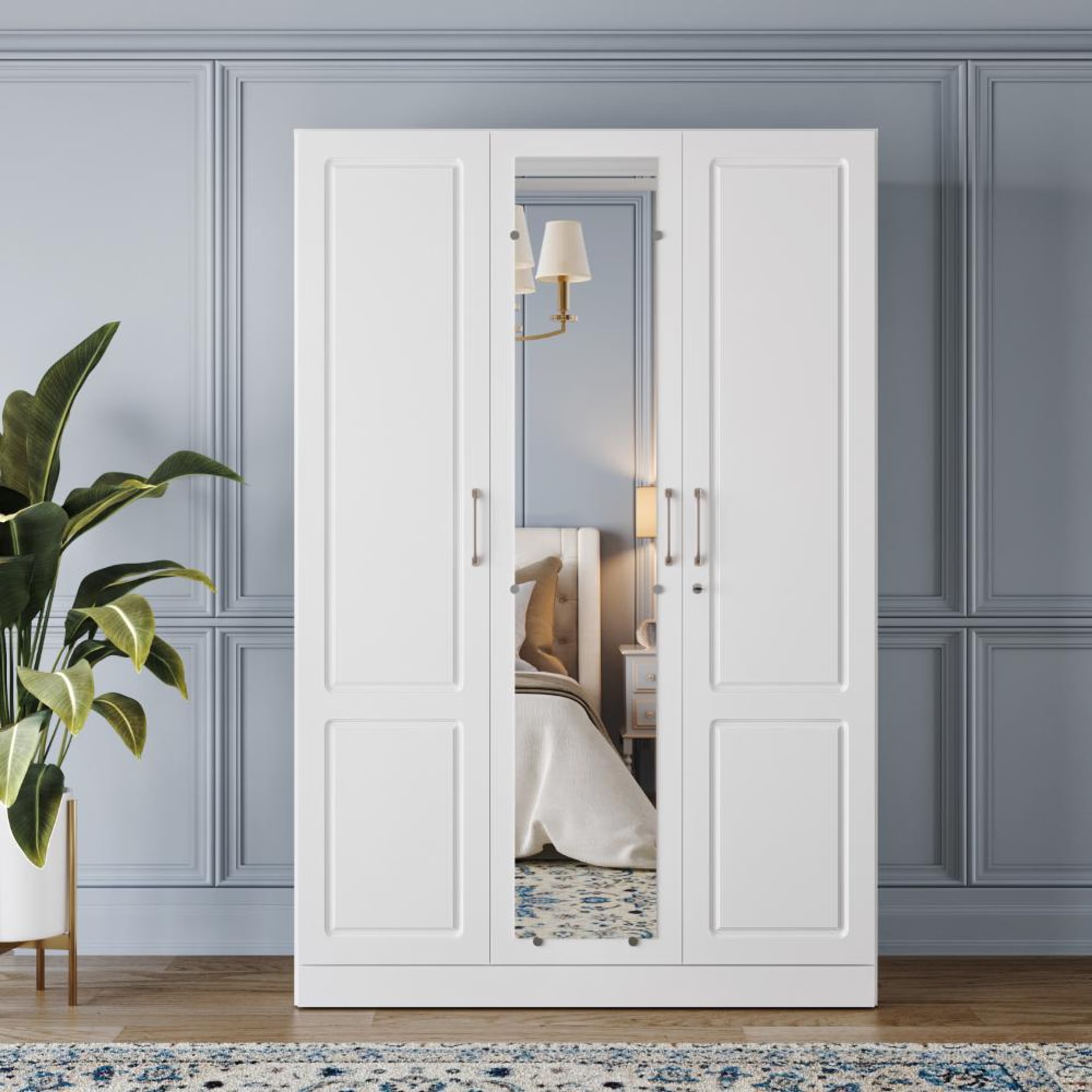 Wakefit Tyrian Plus 3 Door with 6 Shelves 1 Drawer 1 Hanging Area 1 Mirror SH1-Carcass Frosty White Shutter White 3 Door, 6 Shelves, 1 Drawer, With Mirror, 1 Hanging Area, Shutter Design 1, Frosty White