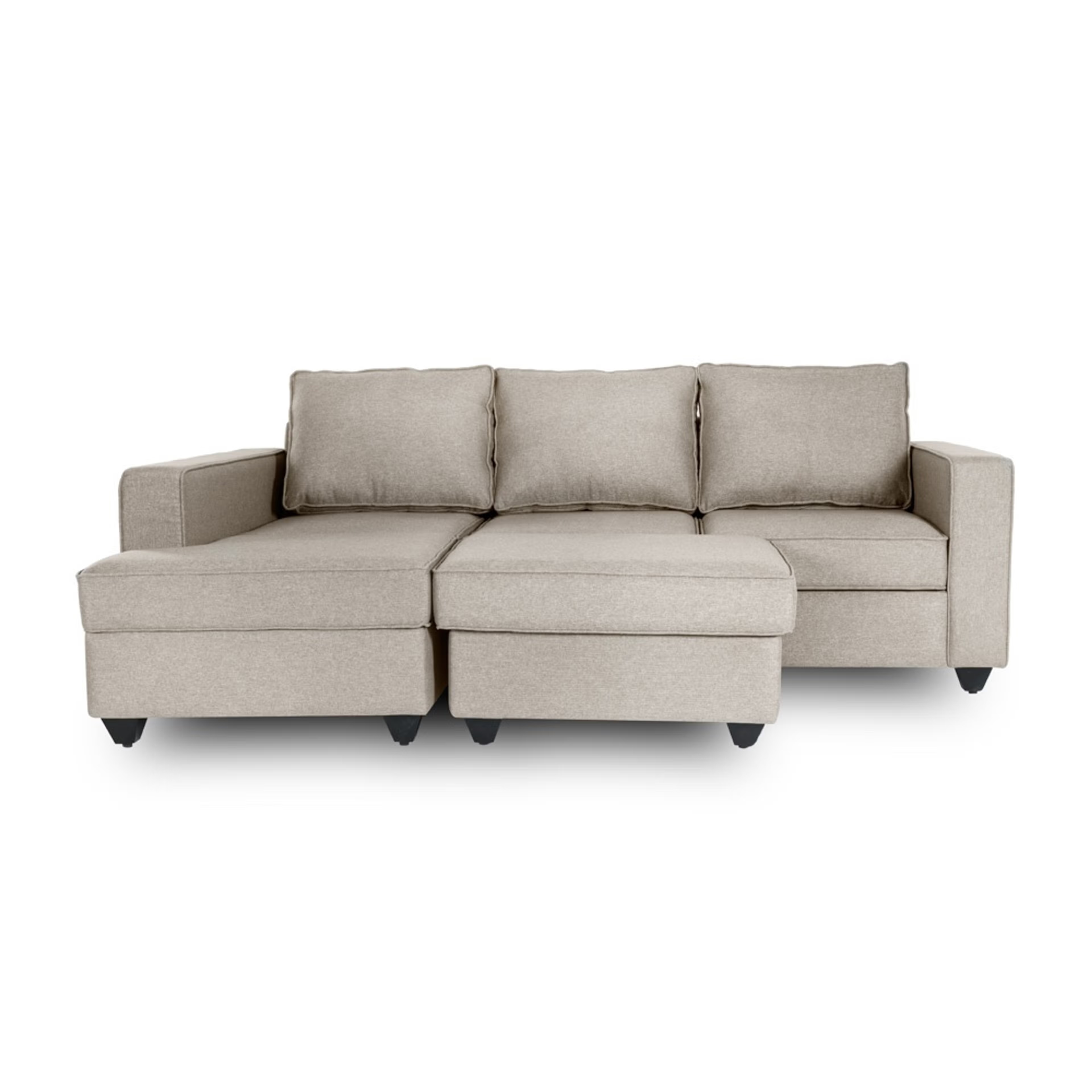 Home 25 Wakefit Napper L Shape Sofa Set (2 Seater + Left Aligned Chaise) with Ottoman Sectional, Without Storage, 2 + Left Aligned Chaise with Ottoman, Omega Pearl