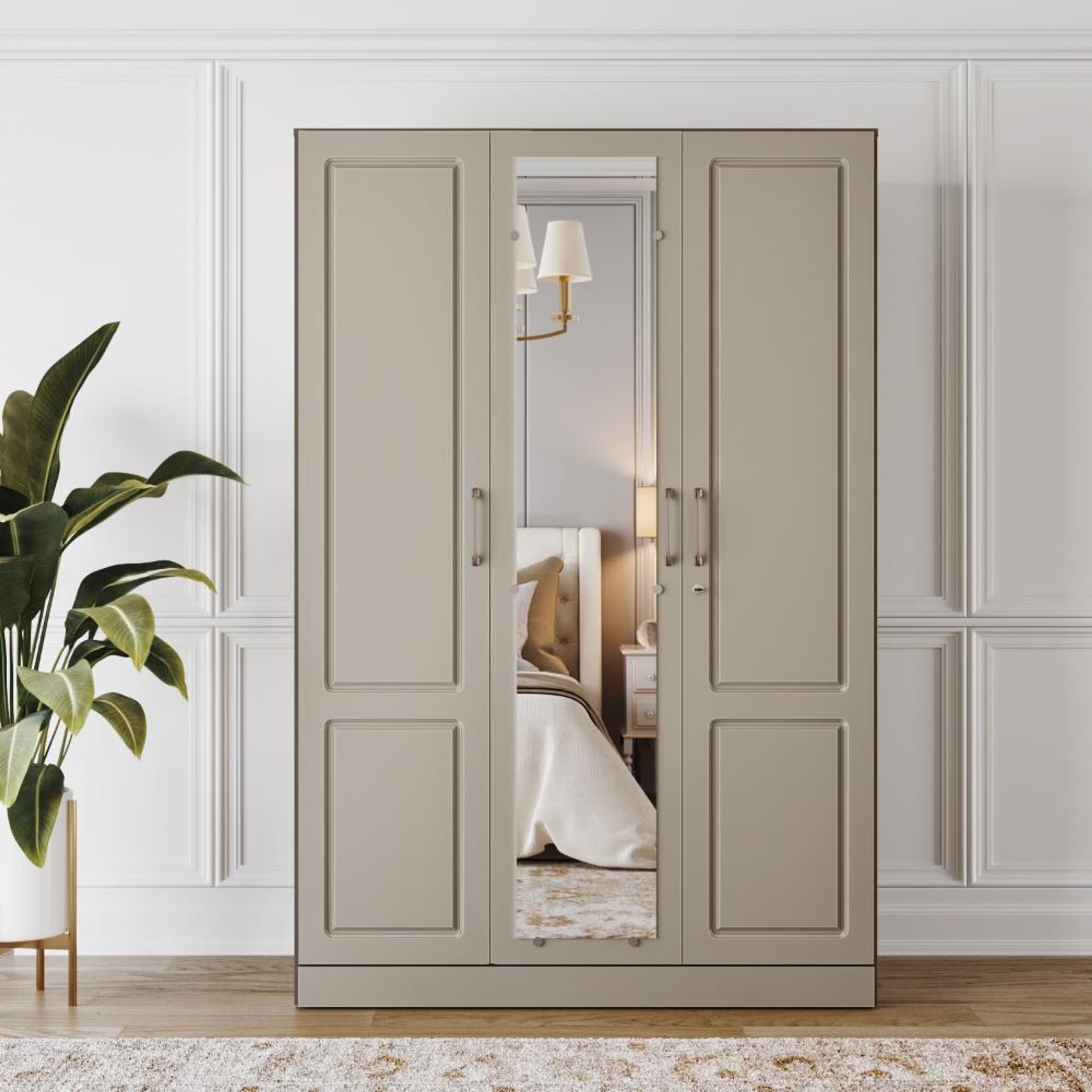 Wakefit Tyrian Plus 3 Door with 6 Shelves 1 Drawer 1 Hanging Area 1 Mirror SH1-Carcass Columbian Walnut Shutter Creamy Brown 3 Door, 6 Shelves, 1 Drawer, With Mirror, 1 Hanging Area, Shutter Design 1, Columbian Walnut & Creamy Brown