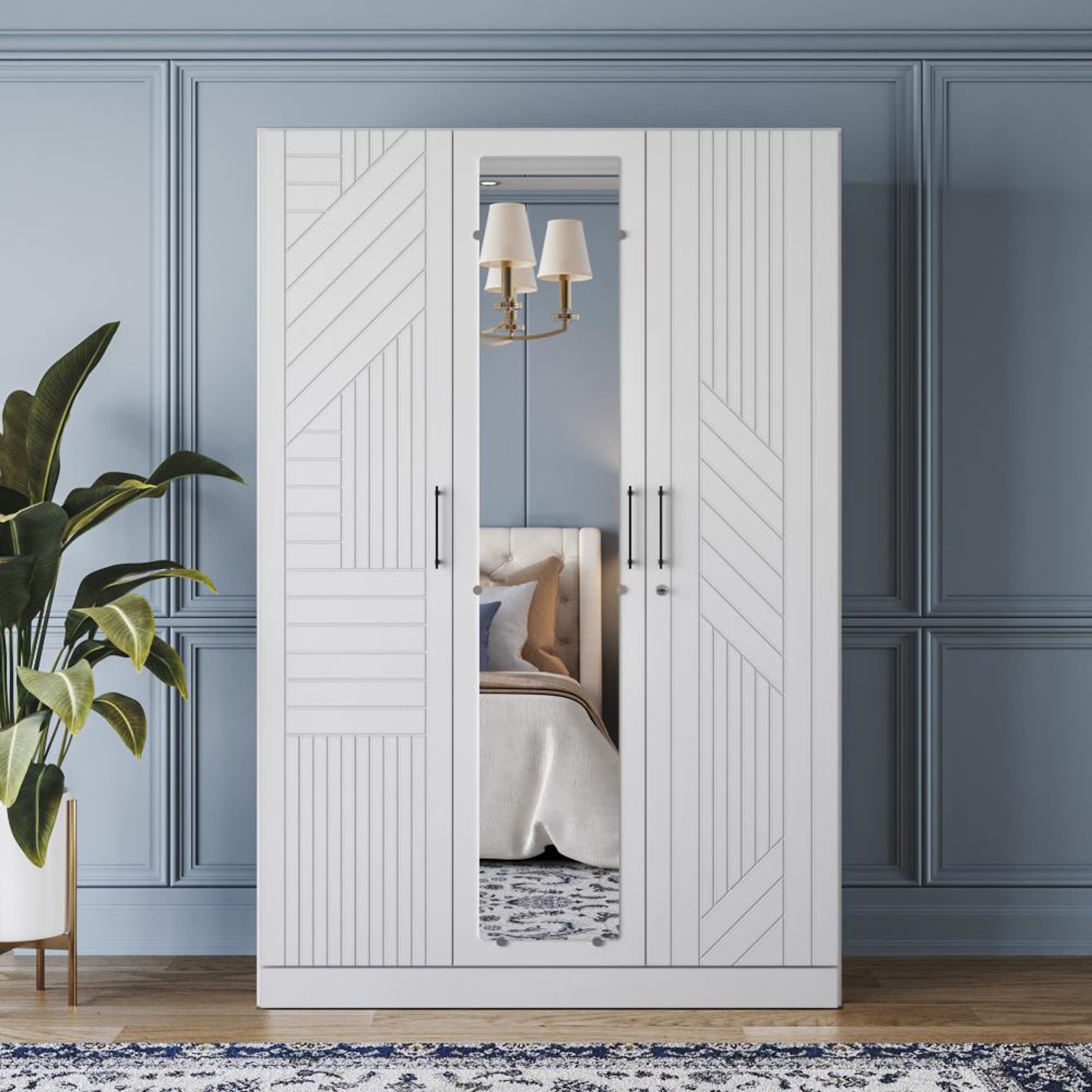 Wakefit Tyrian Plus 3 Door with 6 Shelves 1 Drawer 1Hanging Area 1 Mirror SH2-Carcass Frosty White Shutter White 3 Door, 6 Shelves, 1 Drawer, With Mirror, 1 Hanging Area, Shutter Design 2, Frosty White
