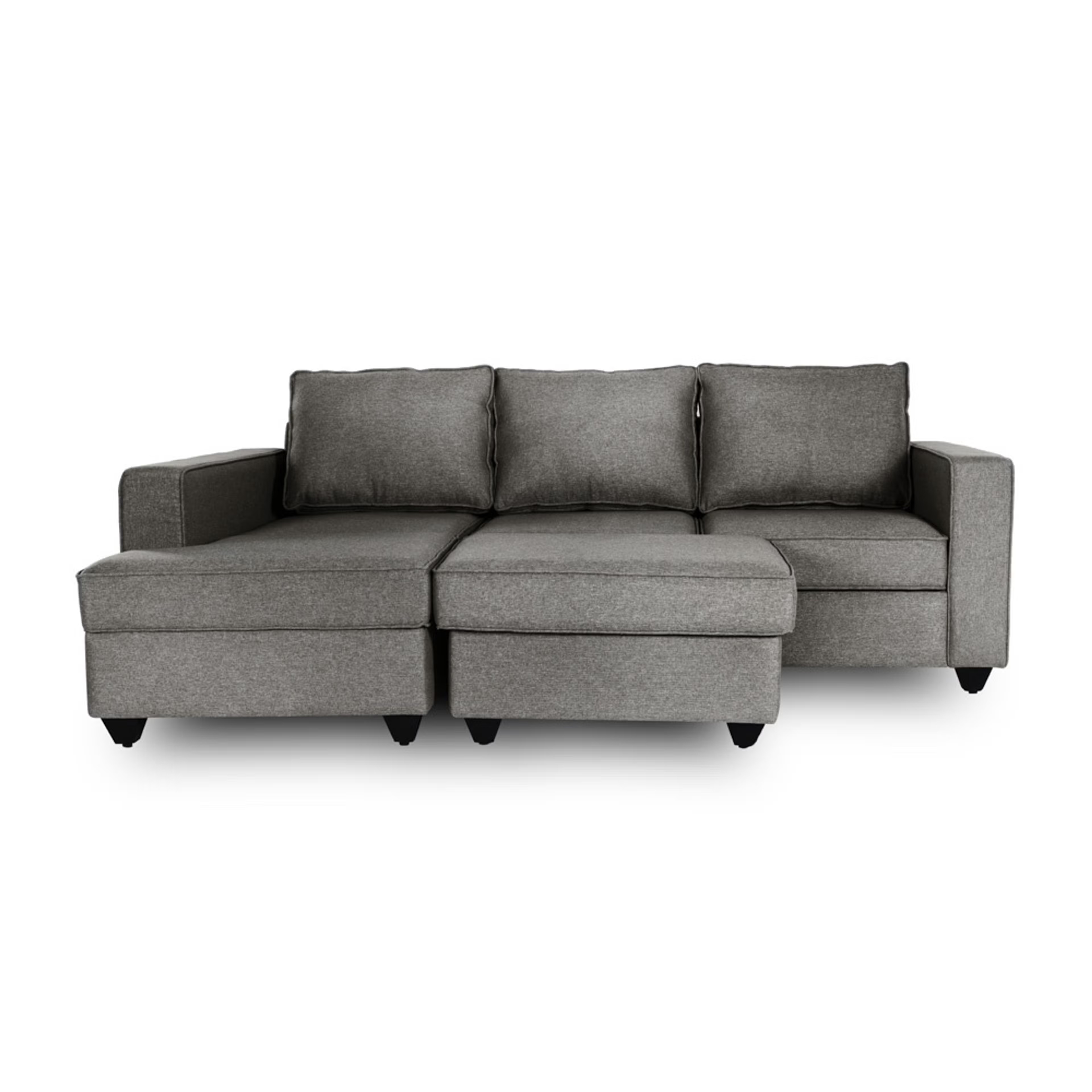 Wakefit Napper L Shape Sofa Set (2 Seater + Left Aligned Chaise) with Ottoman Sectional, Without Storage, 2 + Left Aligned Chaise with Ottoman, Omega Grey