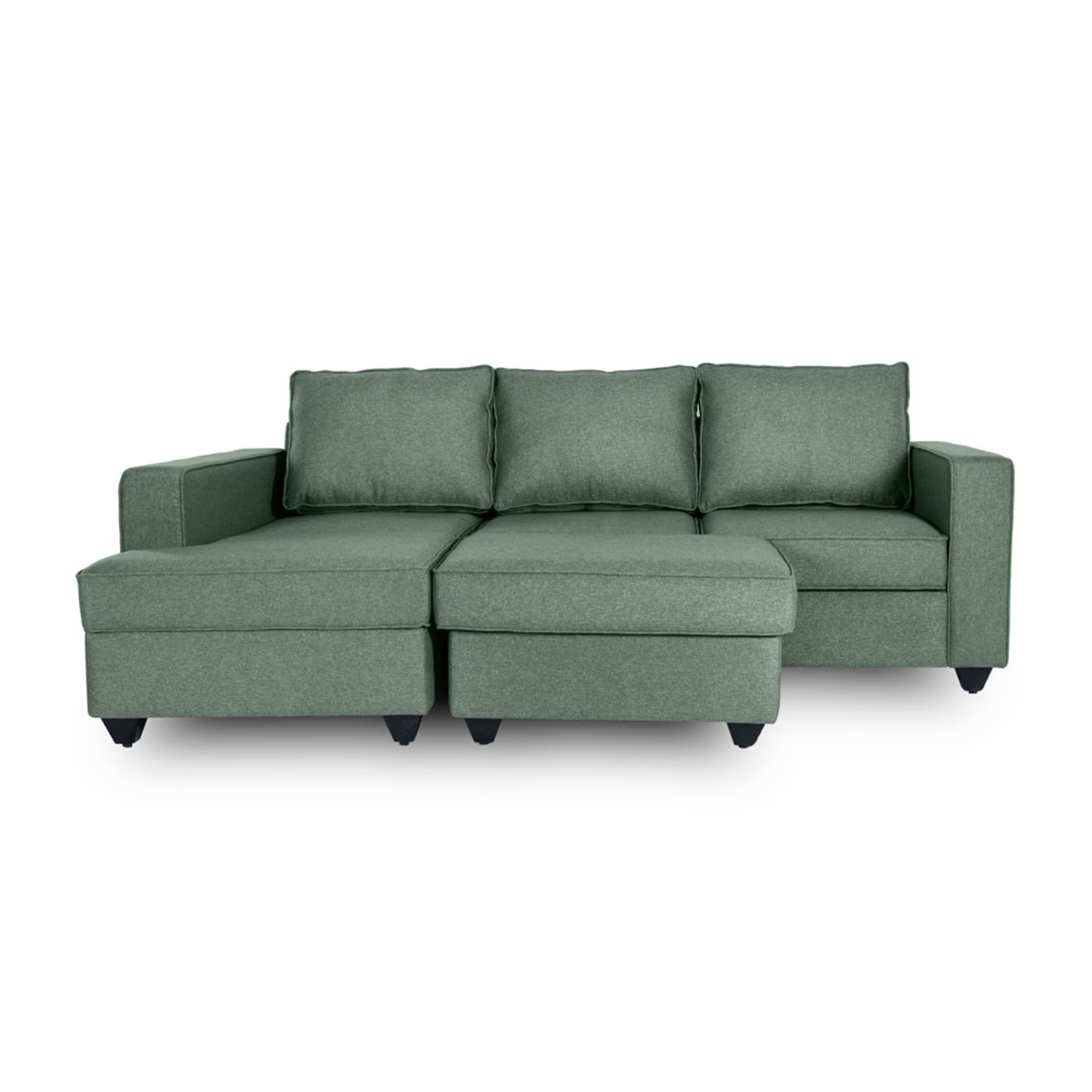 Home 42 Wakefit Napper L Shape Sofa Set (2 Seater + Left Aligned Chaise) with Ottoman Sectional, Without Storage, 2 + Left Aligned Chaise with Ottoman, Omega Green
