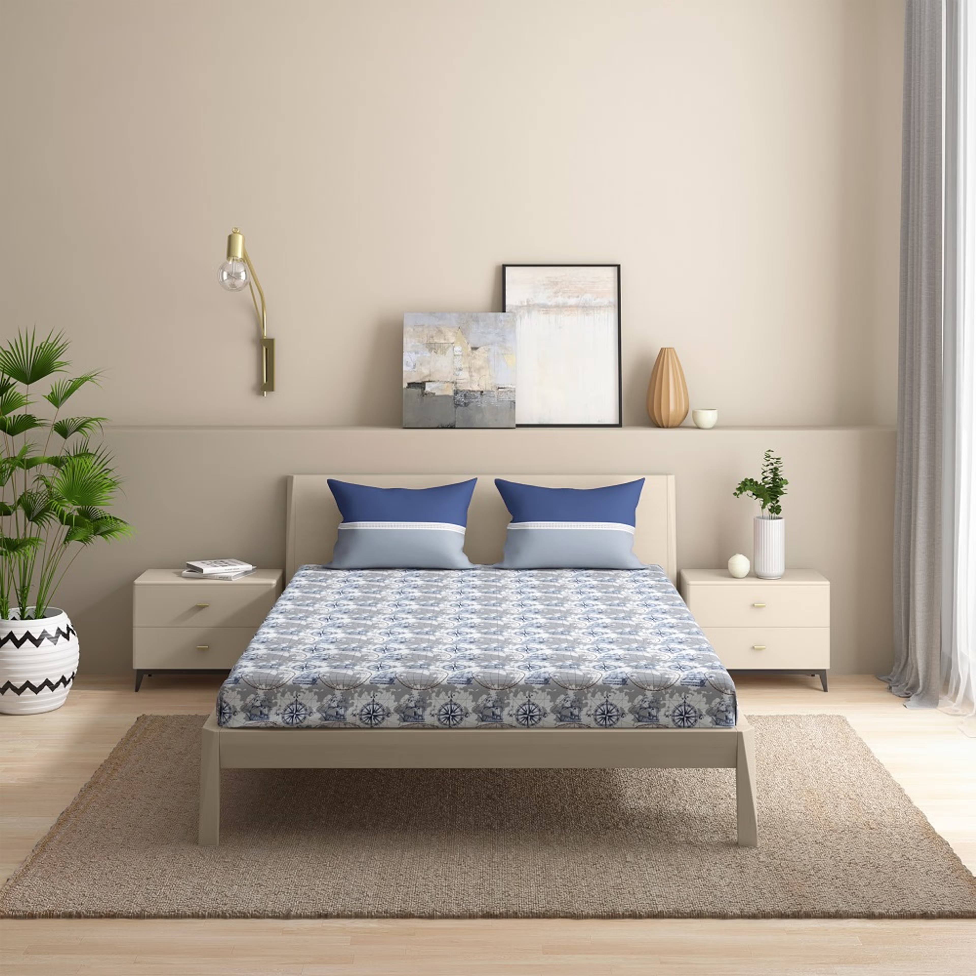 Wakefit 100% Cotton 200 TC Fitted Bedsheet With 1 Pillow Cover | Nautical Single - 72" x 30 6 Wakefit 100% Cotton 200 TC Fitted Bedsheet With 1 Pillow Cover | Nautical Single - 72" x 30\