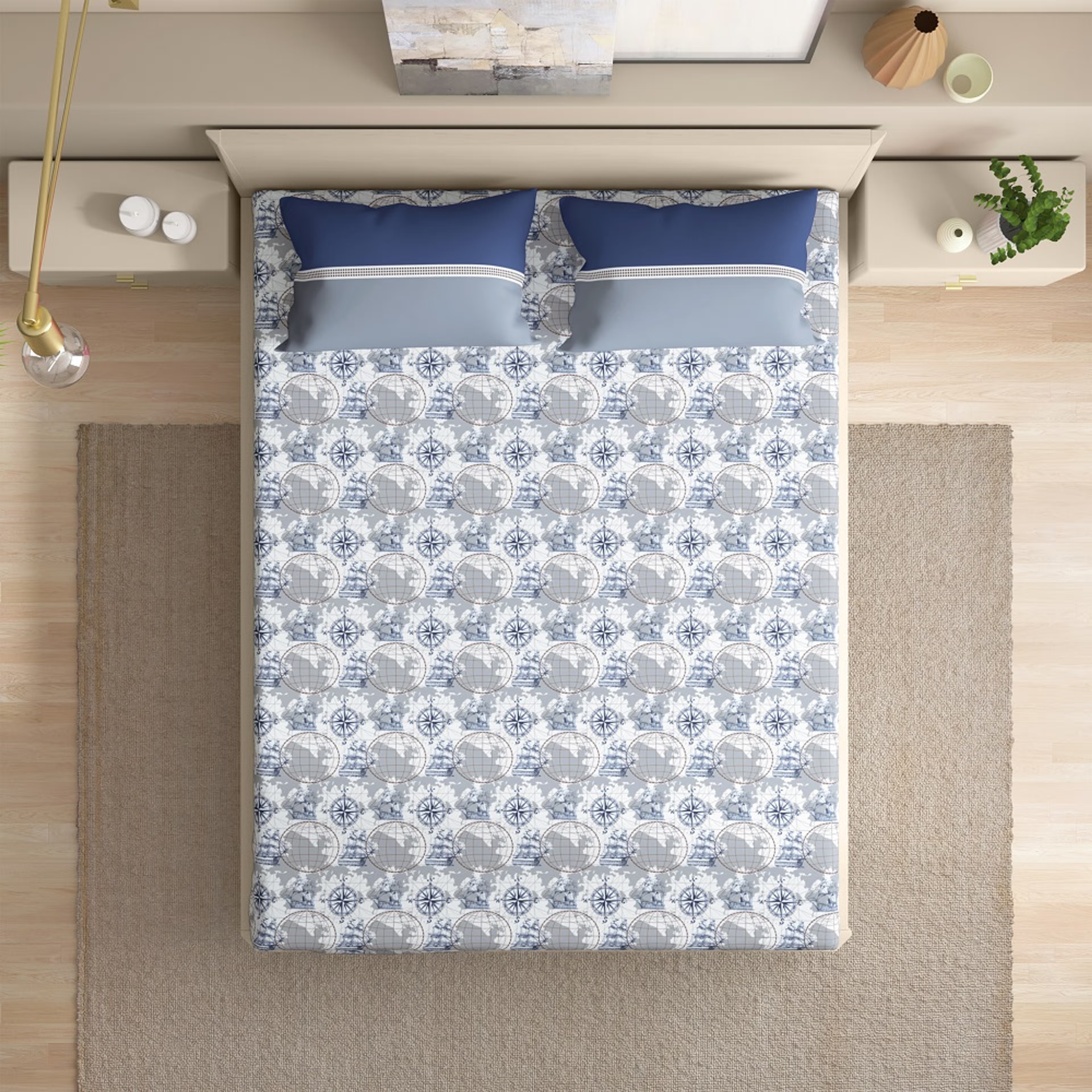 Wakefit 100% Cotton 200 TC Fitted Bedsheet With 1 Pillow Cover | Nautical Single - 72" x 30 8 Wakefit 100% Cotton 200 TC Fitted Bedsheet With 1 Pillow Cover | Nautical Single - 72" x 30\
