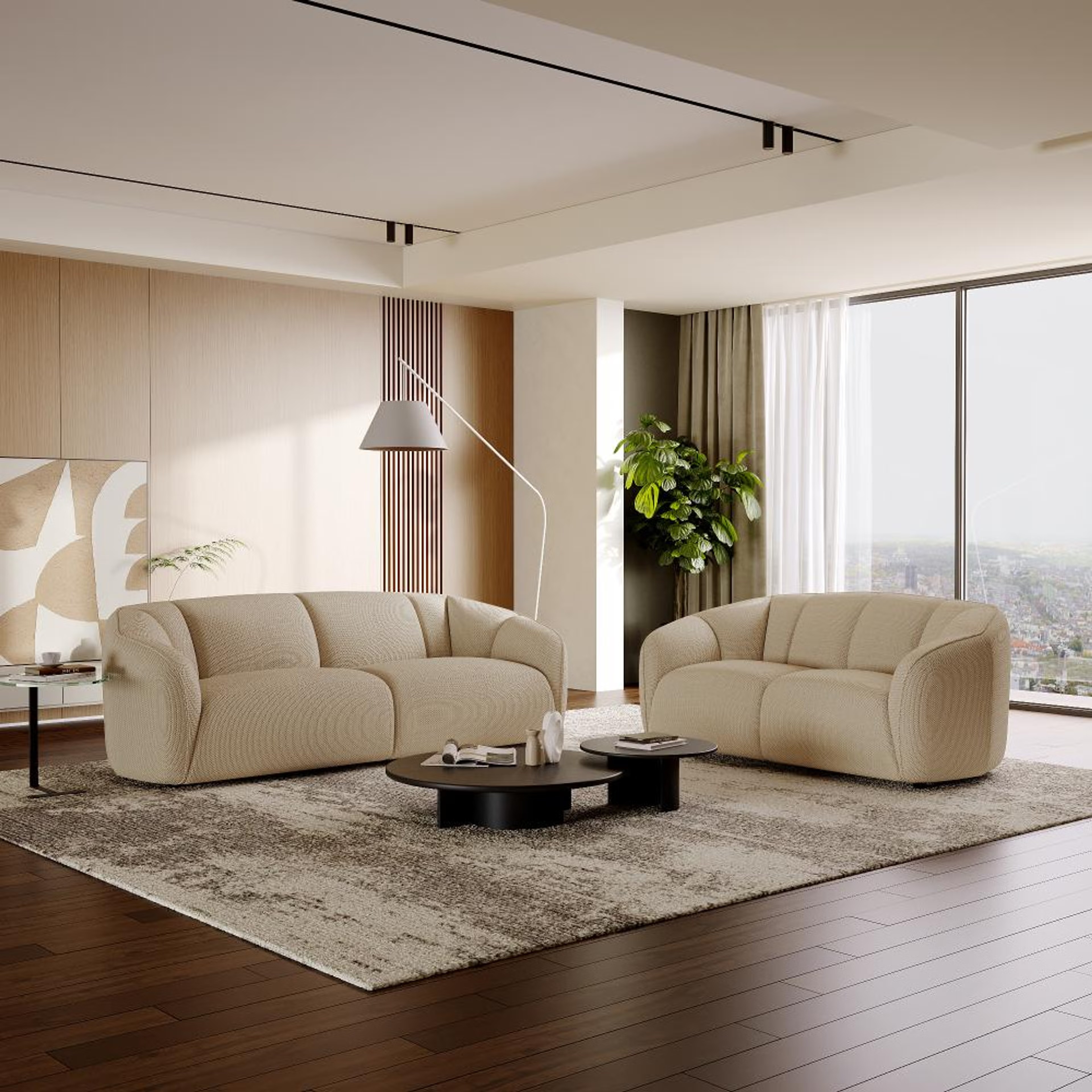 Home 44 Wakefit Gozo Sofa Set (3+2) Seater Regular, Set (3+2), Beige
