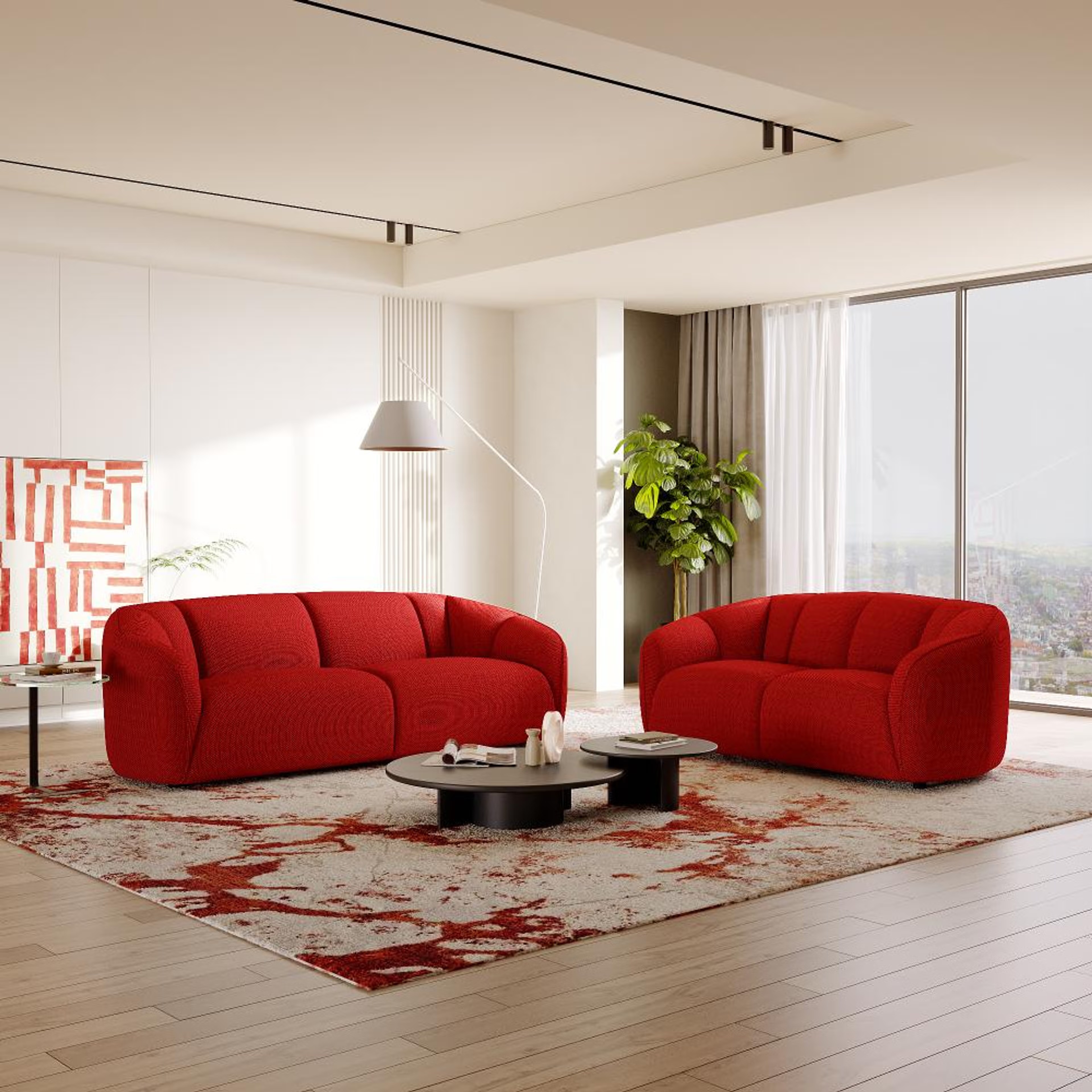 Wakefit Gozo Sofa Set (3+2) Seater Regular, Set (3+2), Red