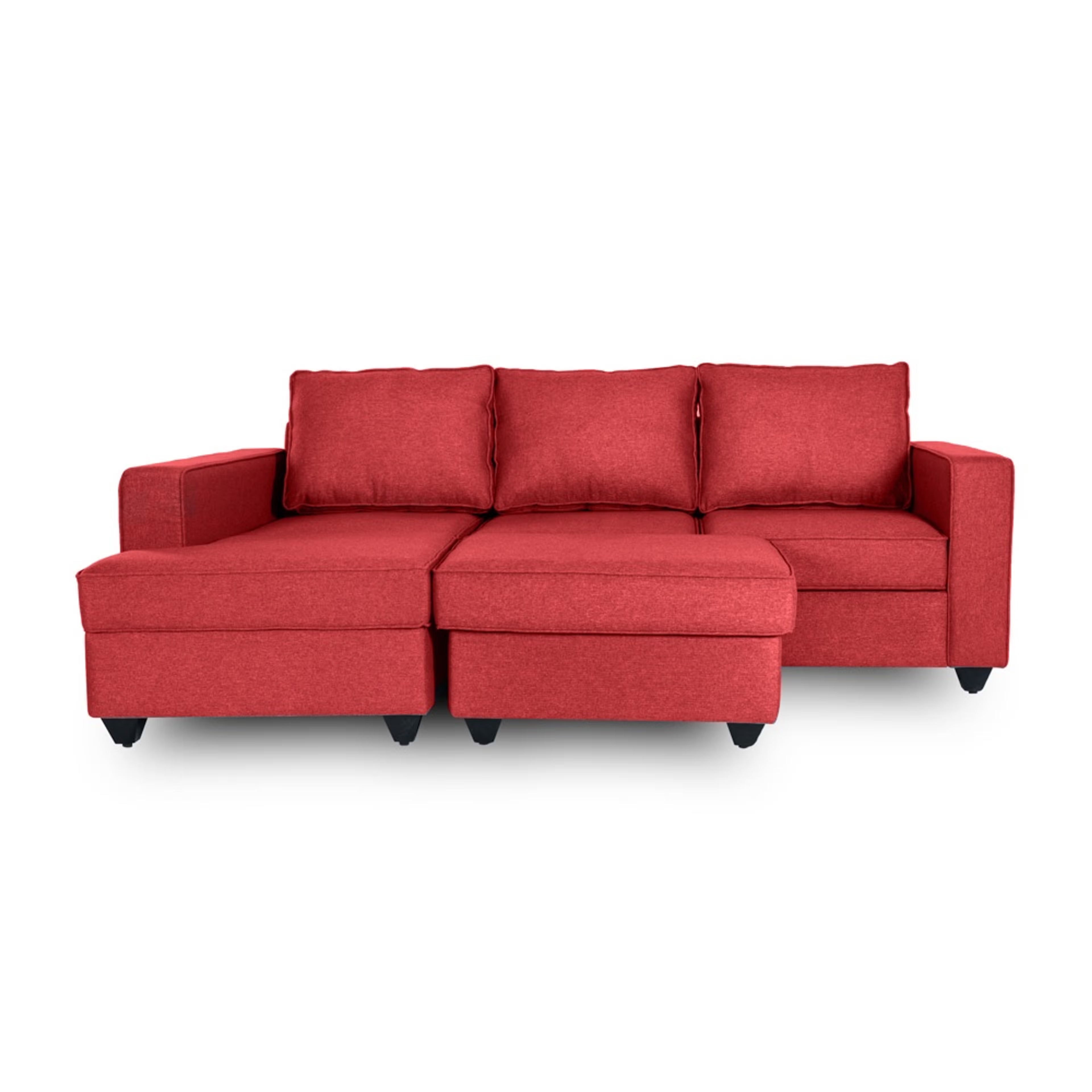 Wakefit Napper L Shape Sofa Set (2 Seater + Left Aligned Chaise) with Ottoman Sectional, Without Storage, 2 + Left Aligned Chaise with Ottoman, Omega Red