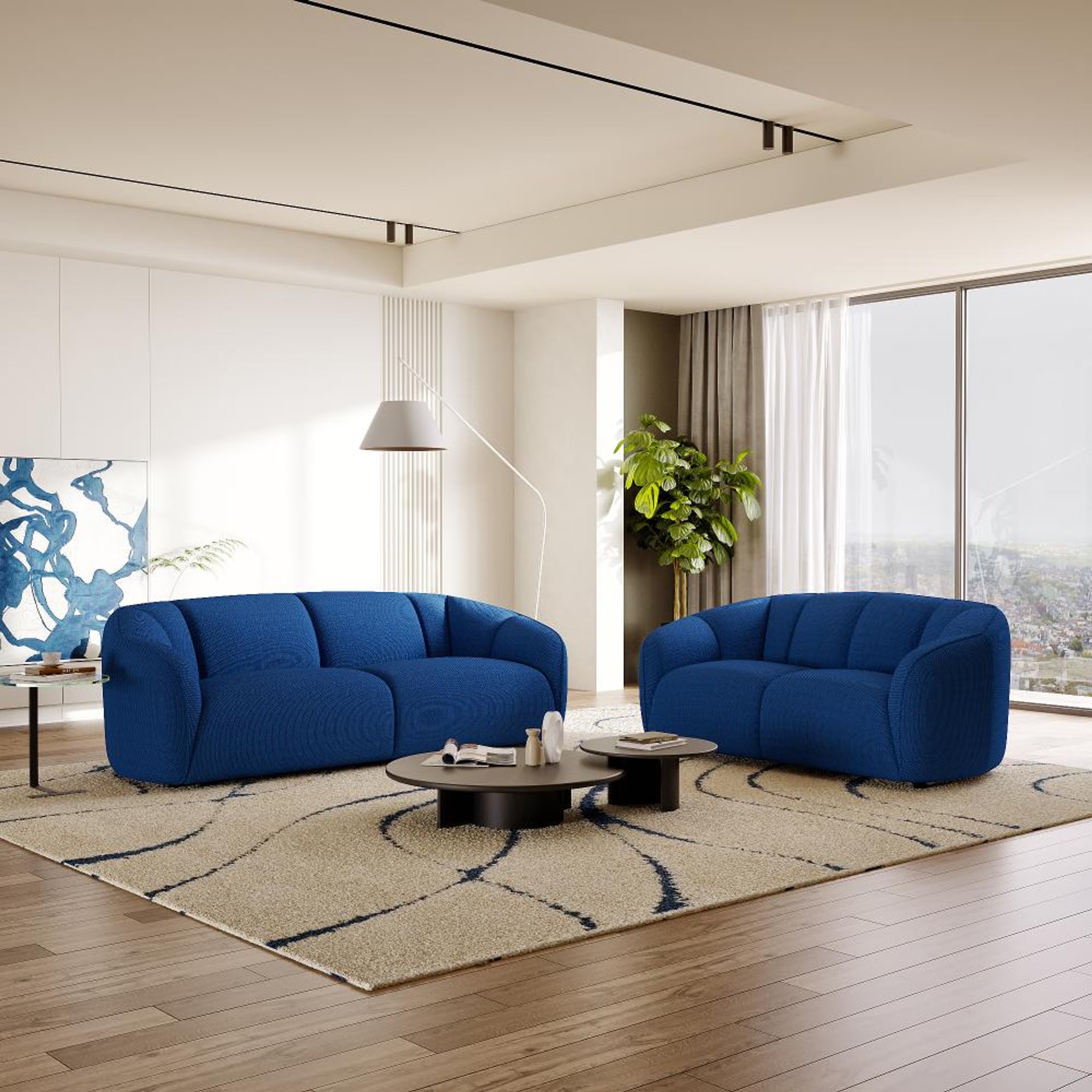 Wakefit Gozo Sofa Set (3+2) Seater Regular, Set (3+2), Blue