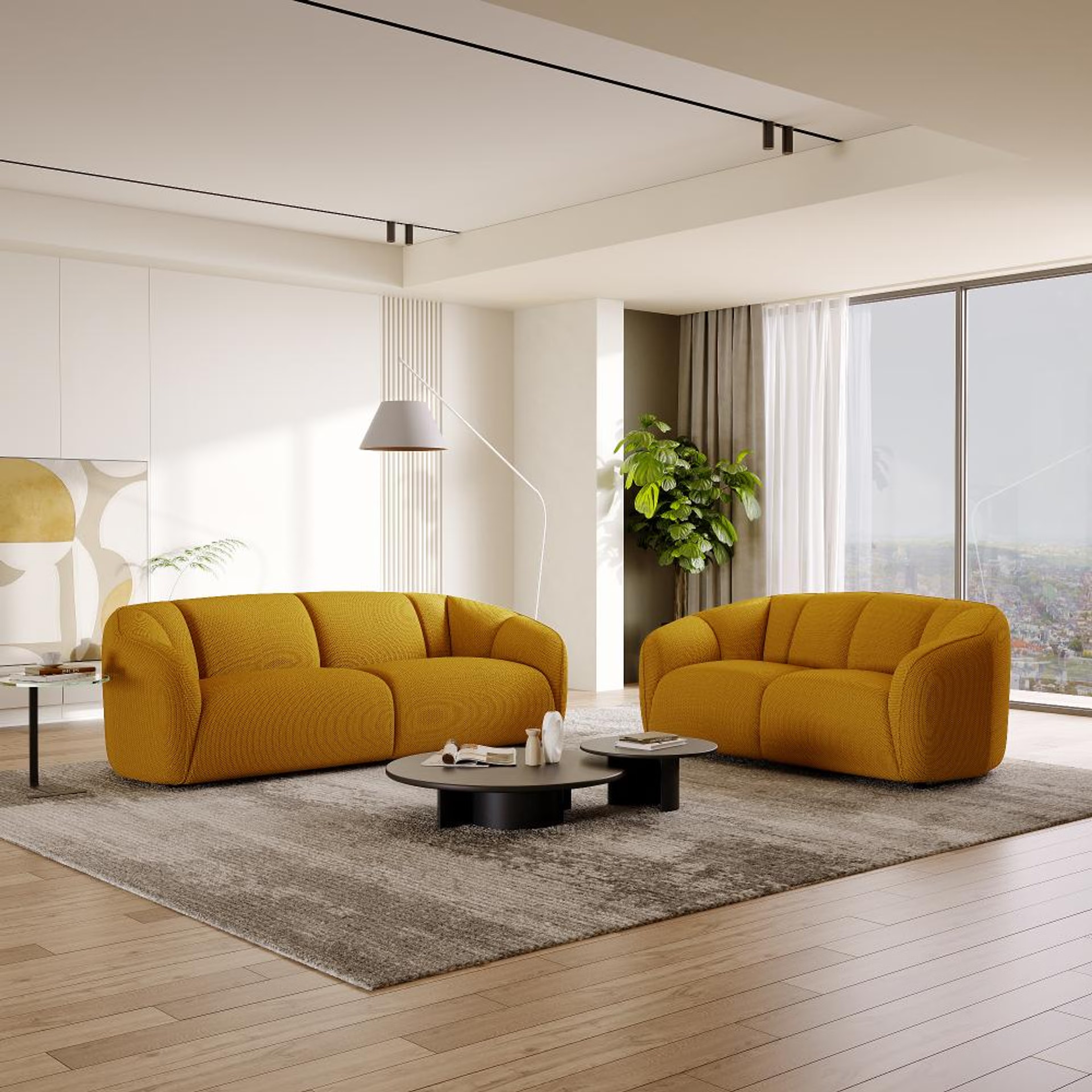 Wakefit Gozo Sofa Set (3+2) Seater Regular, Set (3+2), Yellow