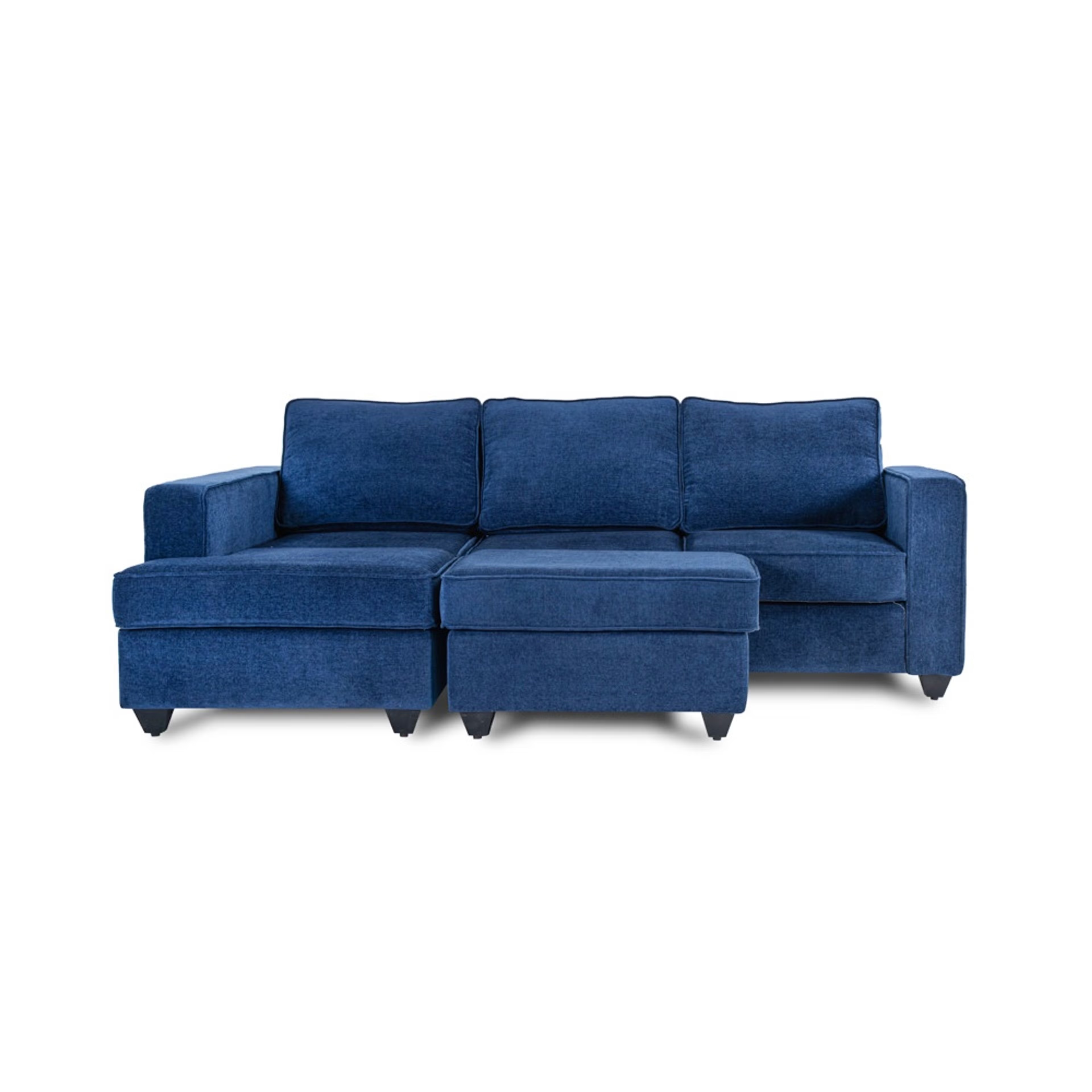 Wakefit Napper L Shape Sofa Set (2 Seater + Left Aligned Chaise) with Ottoman Sectional, Without Storage, 2 + Left Aligned Chaise with Ottoman, Cobalt Blue