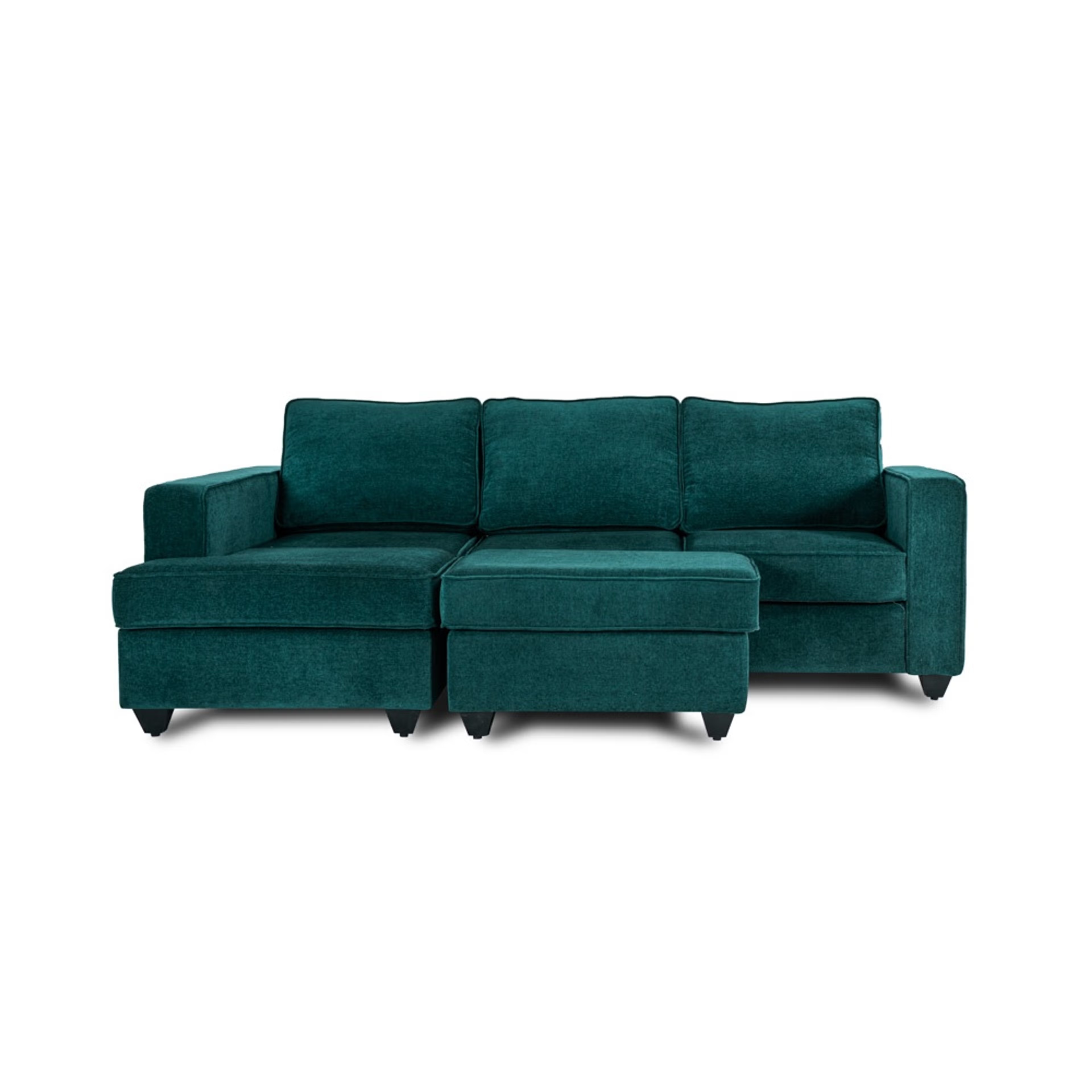 Wakefit Napper L Shape Sofa Set (2 Seater + Left Aligned Chaise) with Ottoman Sectional, Without Storage, 2 + Left Aligned Chaise with Ottoman, Malibu Green