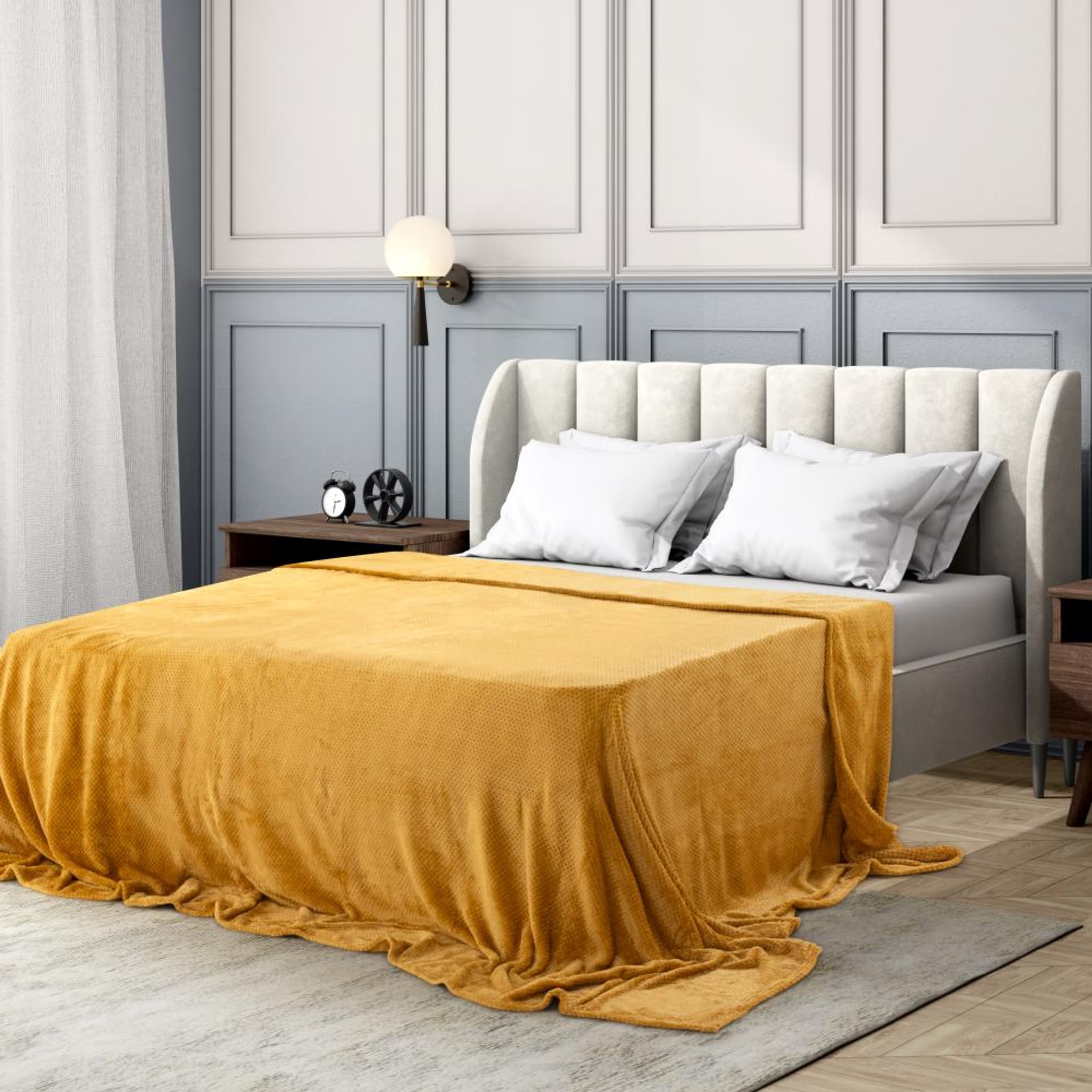 Wakefit Premium Flannel Solid Summer Double Bed Blanket | 200 GSM Reversible Lightweight Cozy Soft for Bed, Sofa, Couch, Travel & Camping| 200 x 220 Cm - Yellow , Polyester Double, Flannel, Mustard yellow