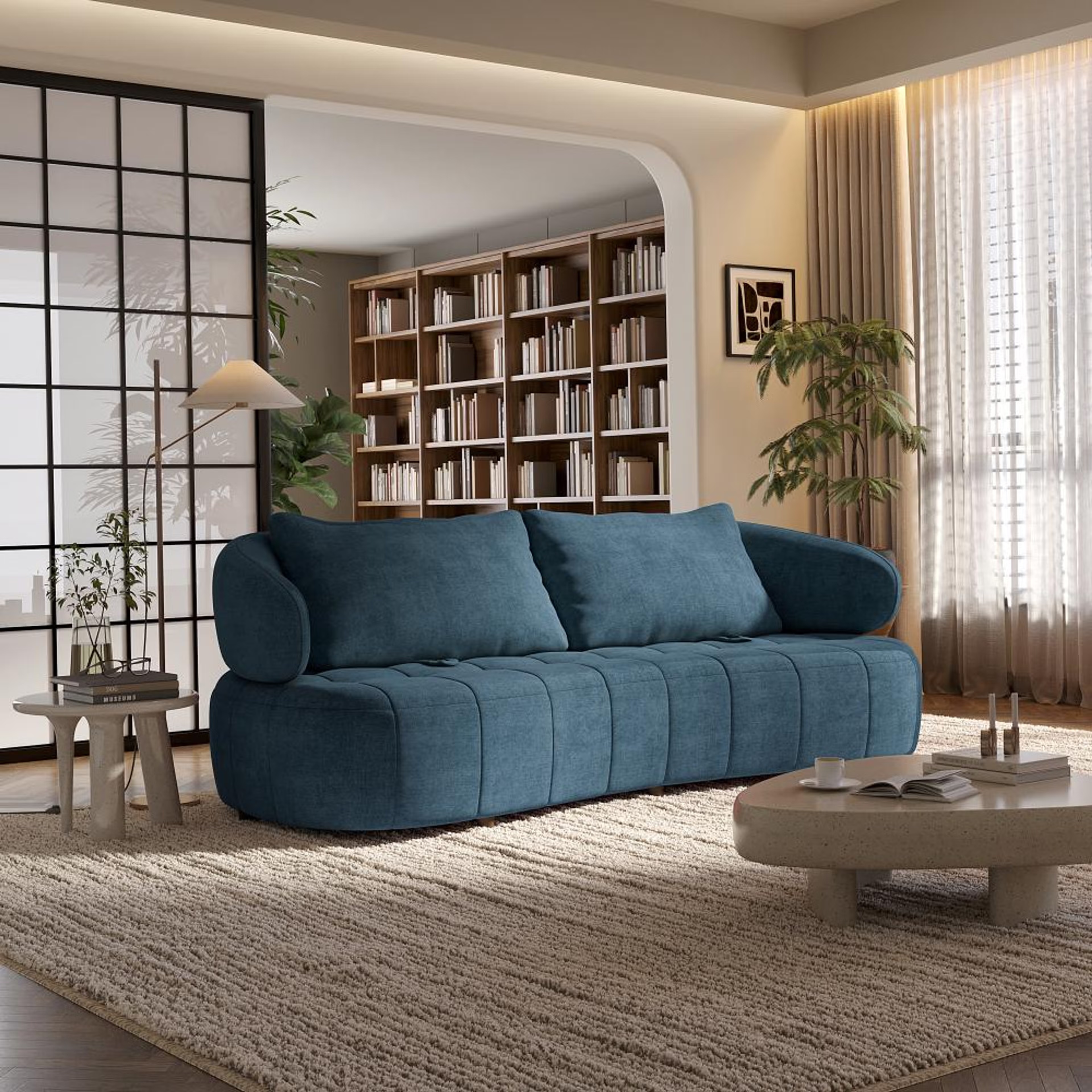 Wakefit Samos Sofa - Three Seater Regular, Three Seater, Blue