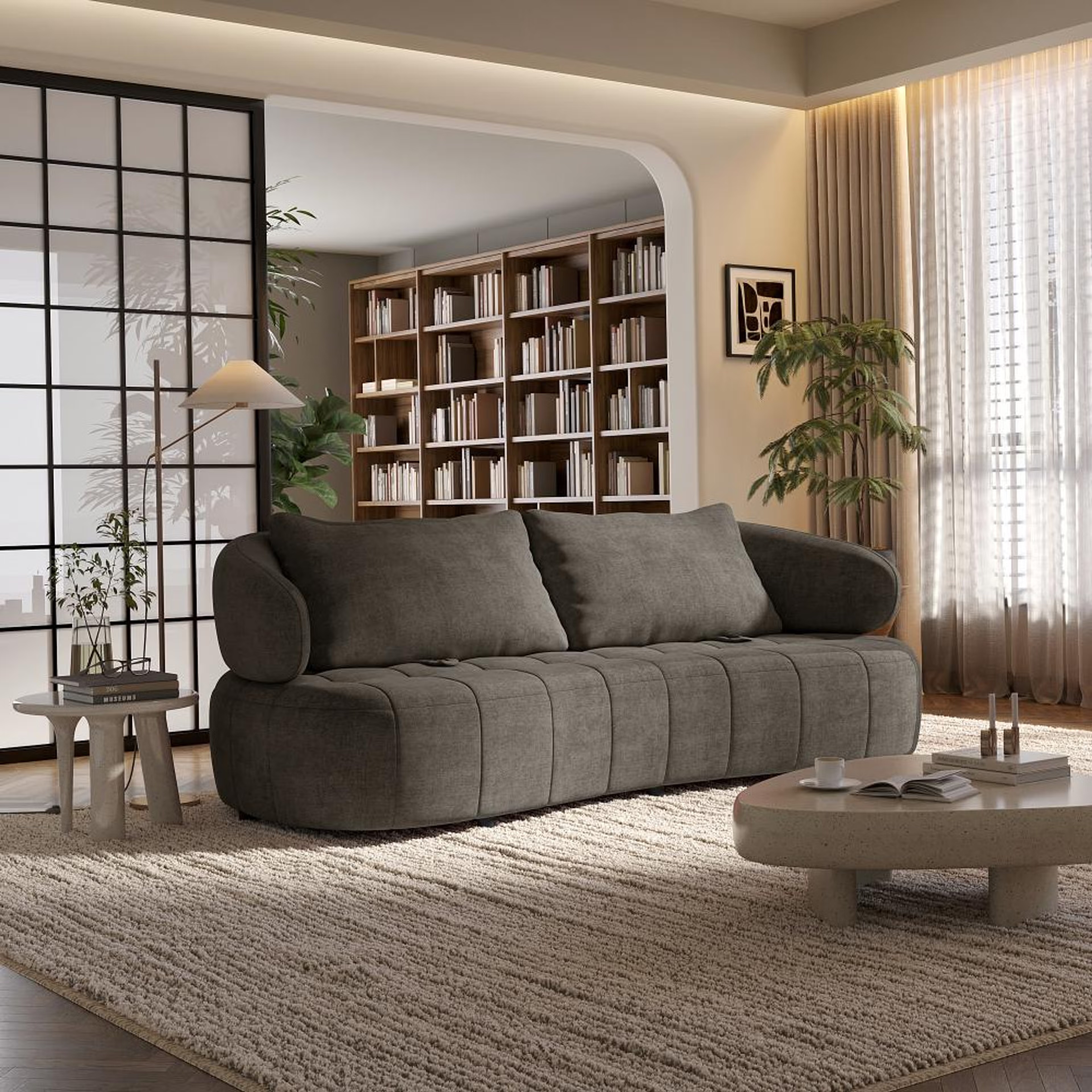 Wakefit Samos Sofa - Three Seater Regular, Three Seater, Brown