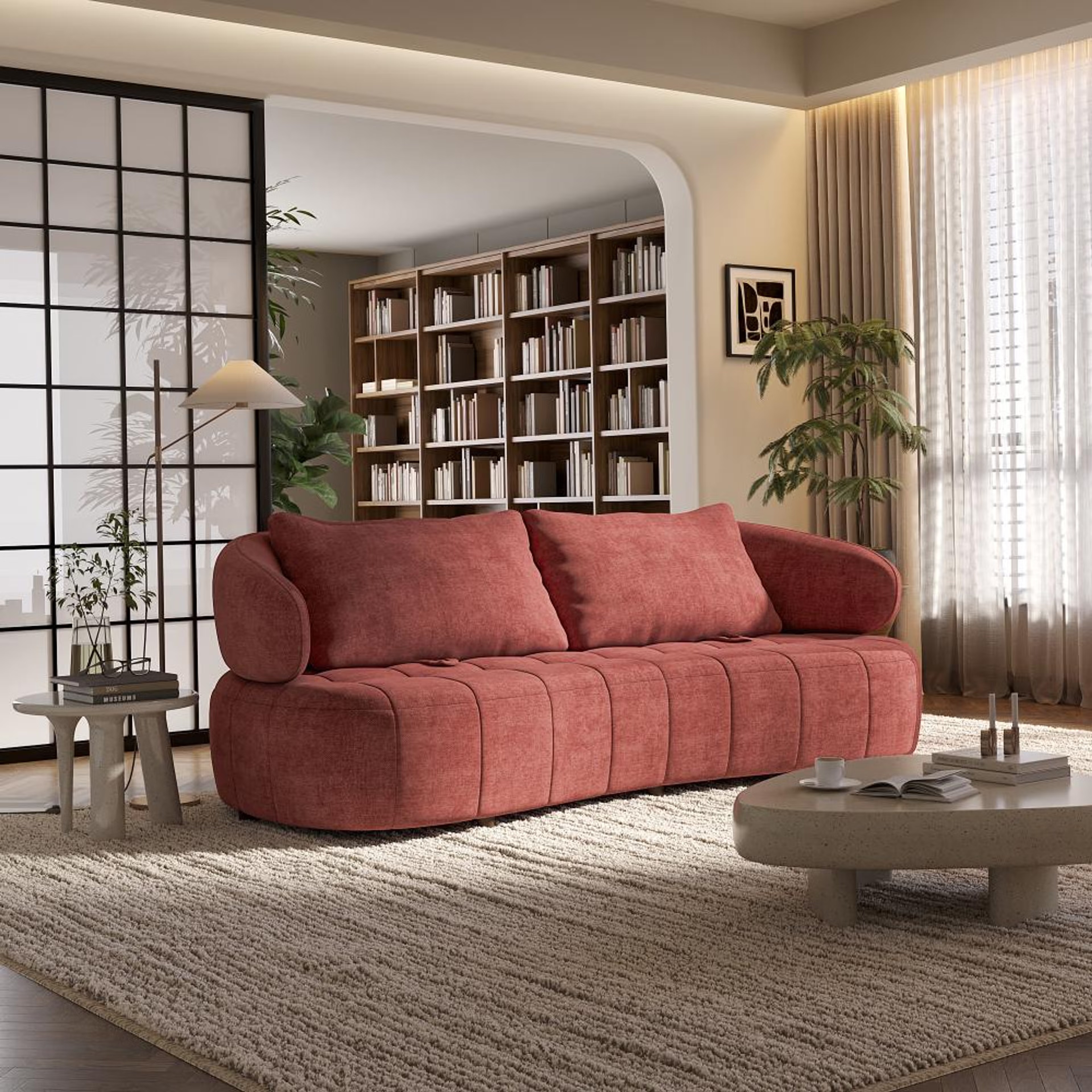 Wakefit Samos Sofa - Three Seater Regular, Three Seater, Maroon