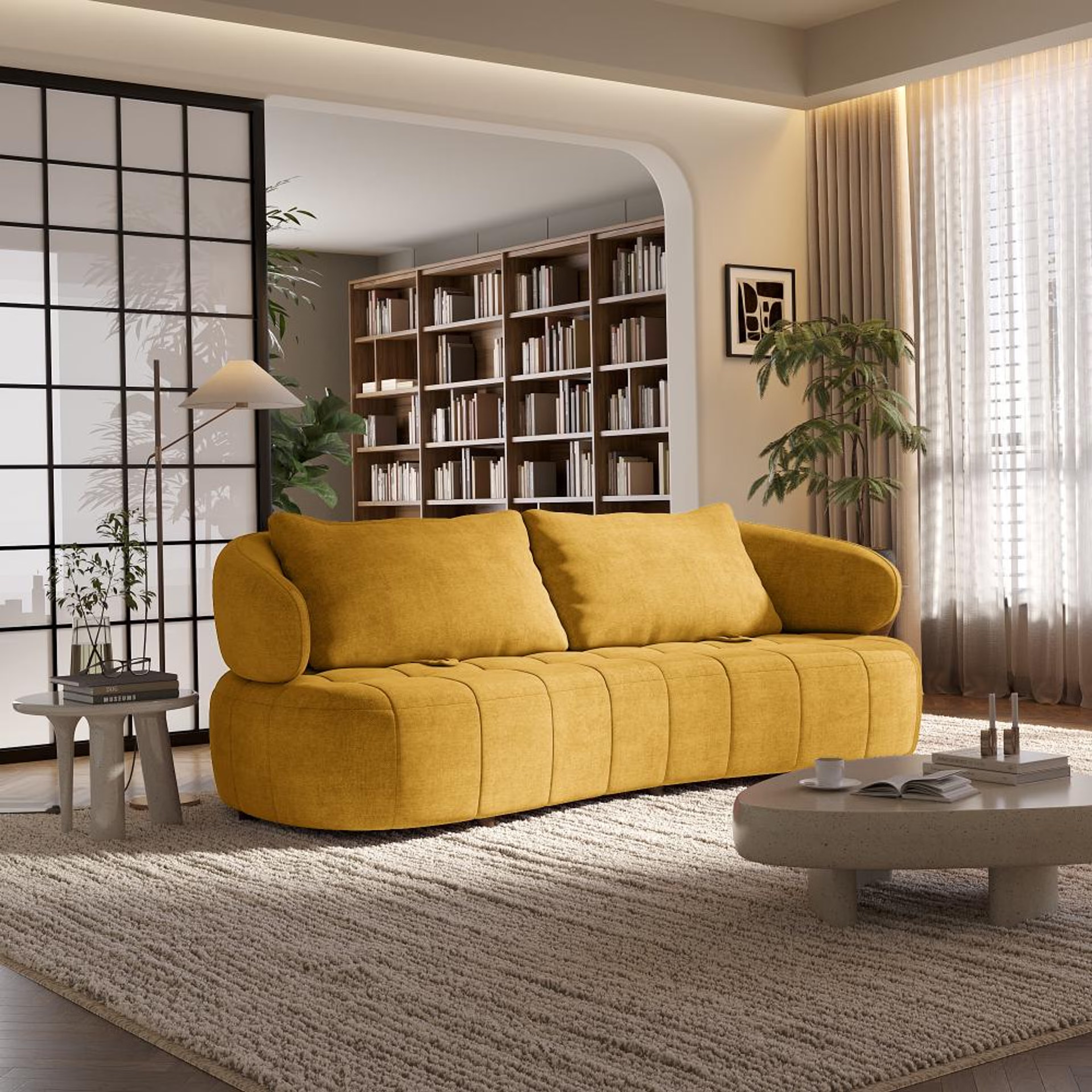 Wakefit Samos Sofa - Three Seater Regular, Three Seater, Yellow