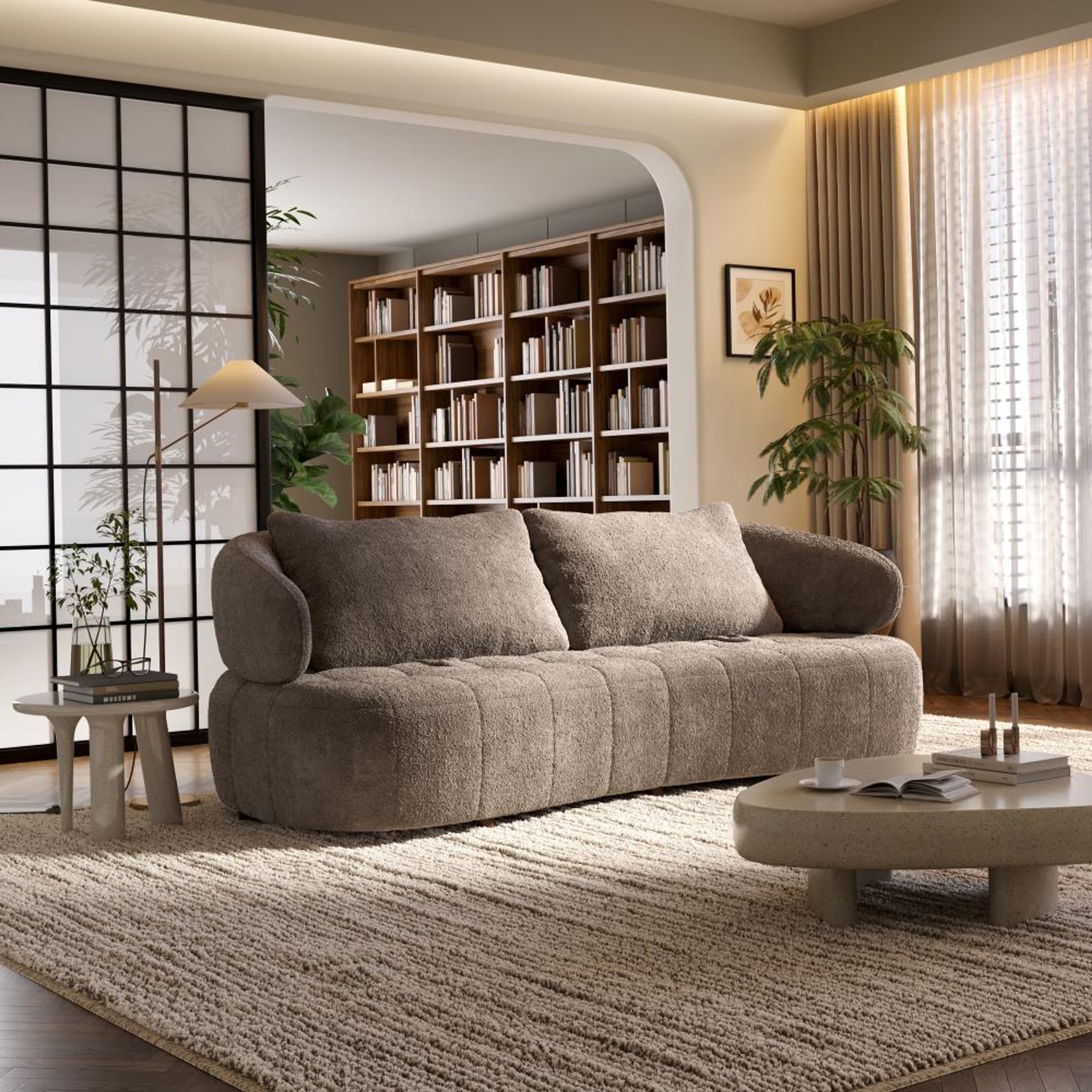 Wakefit Samos Sofa - Three Seater Regular, Three Seater, Brown