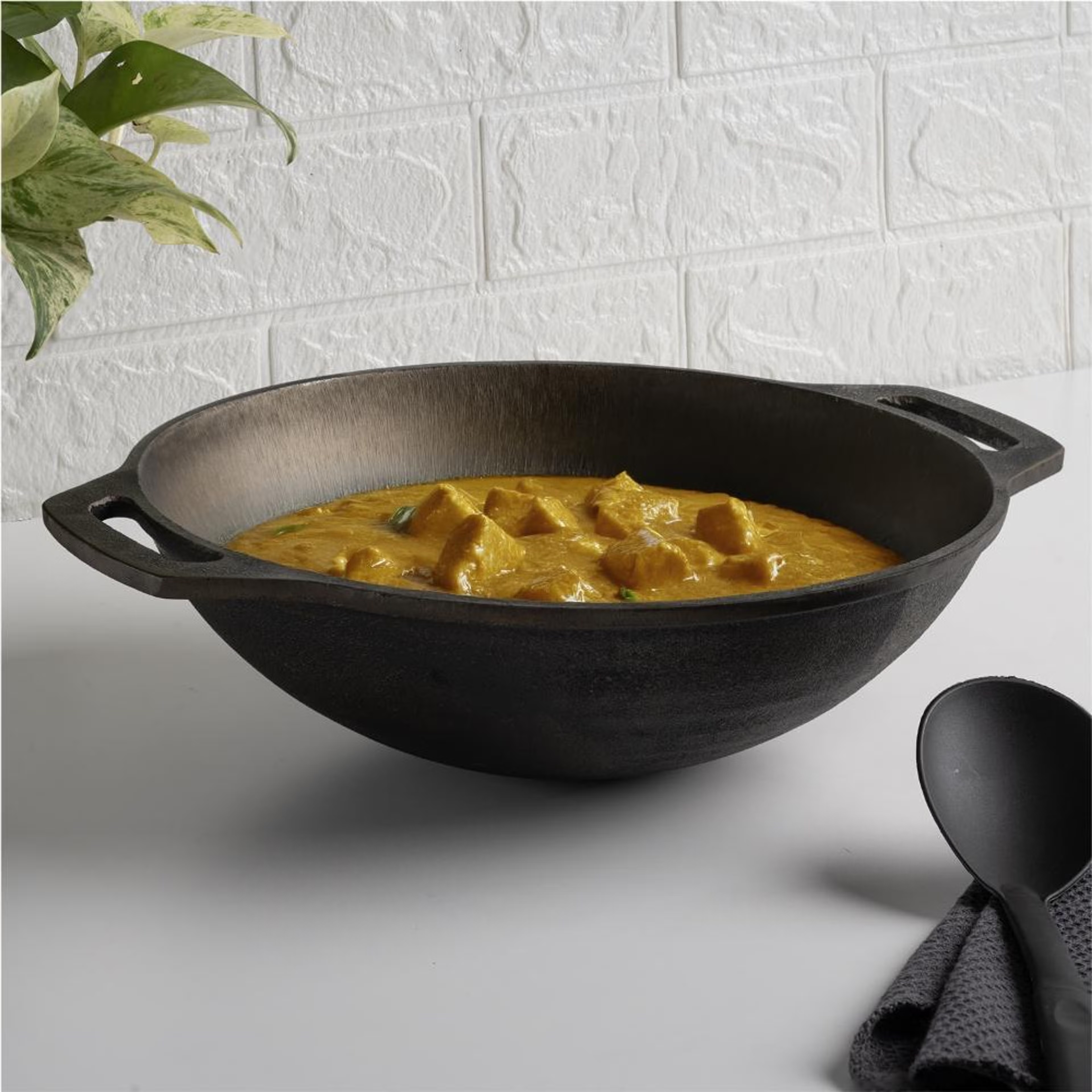 Cast Iron Deep Kadai | Non Stick | 3.5 Liters | 30.5 cm | Round Base Kadai, Cast Iron, Non Induction Base, Kadai-3.5 Ltr