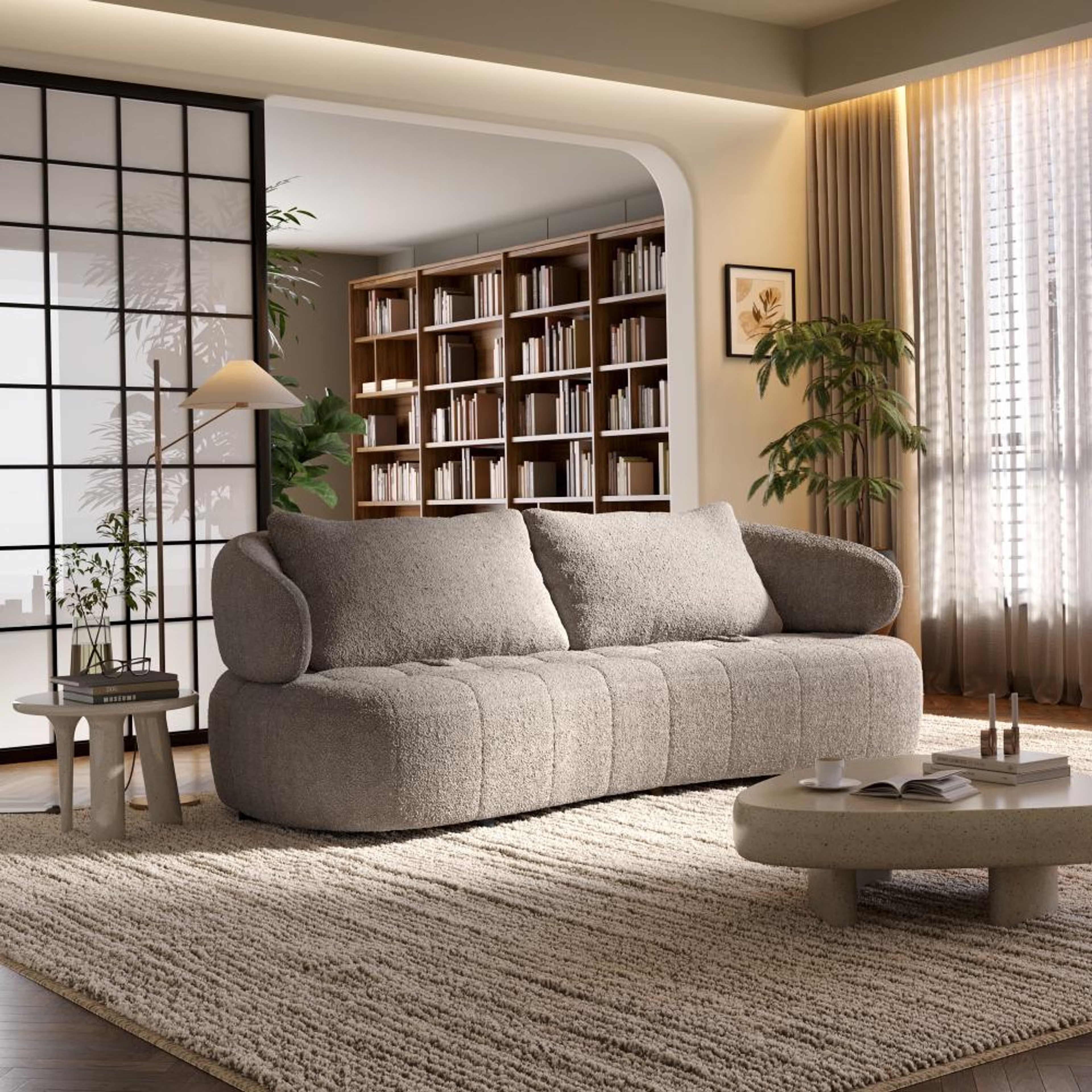 Wakefit Samos Sofa - Three Seater Regular, Three Seater, Beige