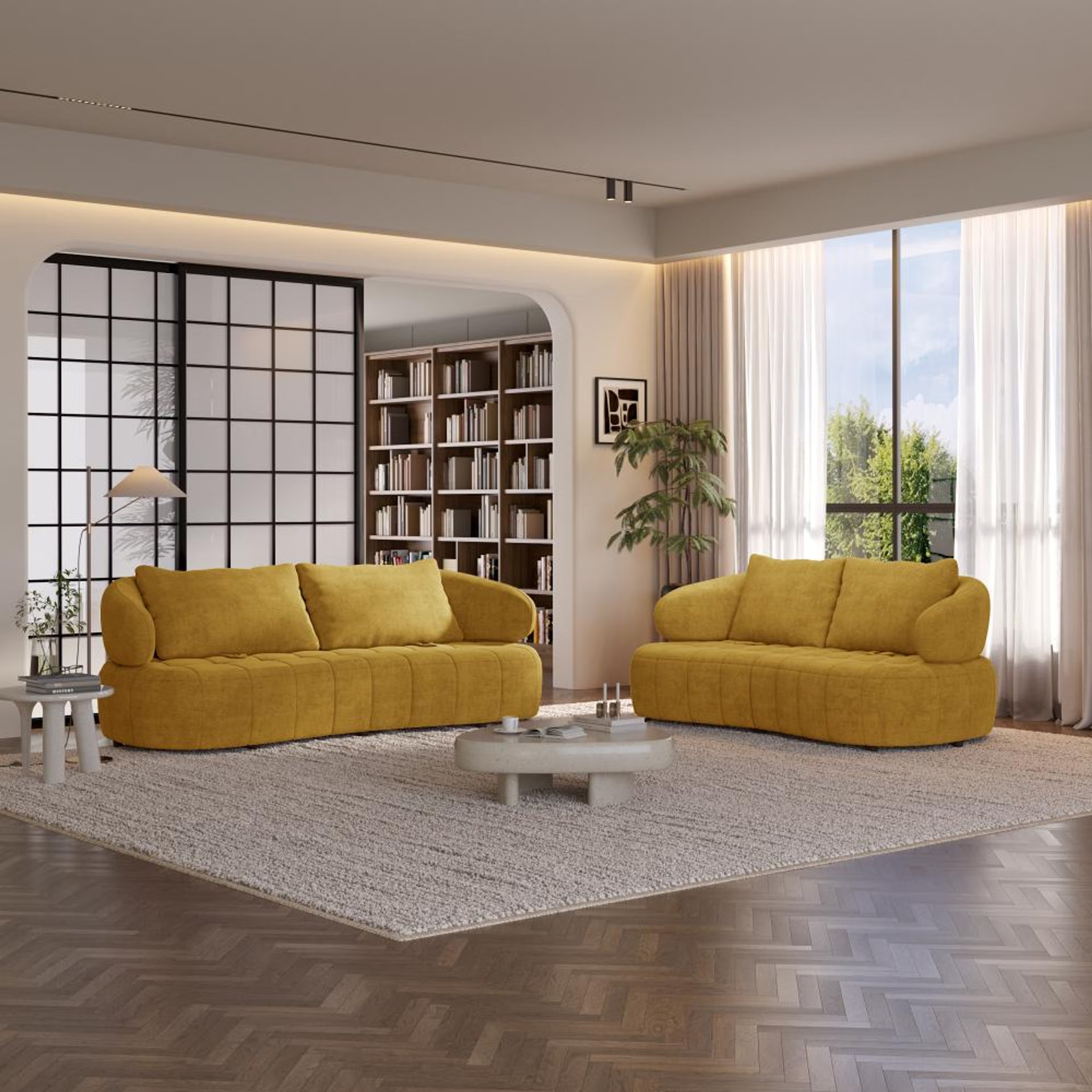 Home 33 Wakefit Samos Sofa Set (3+2) Seater Regular, Set (3+2), Yellow