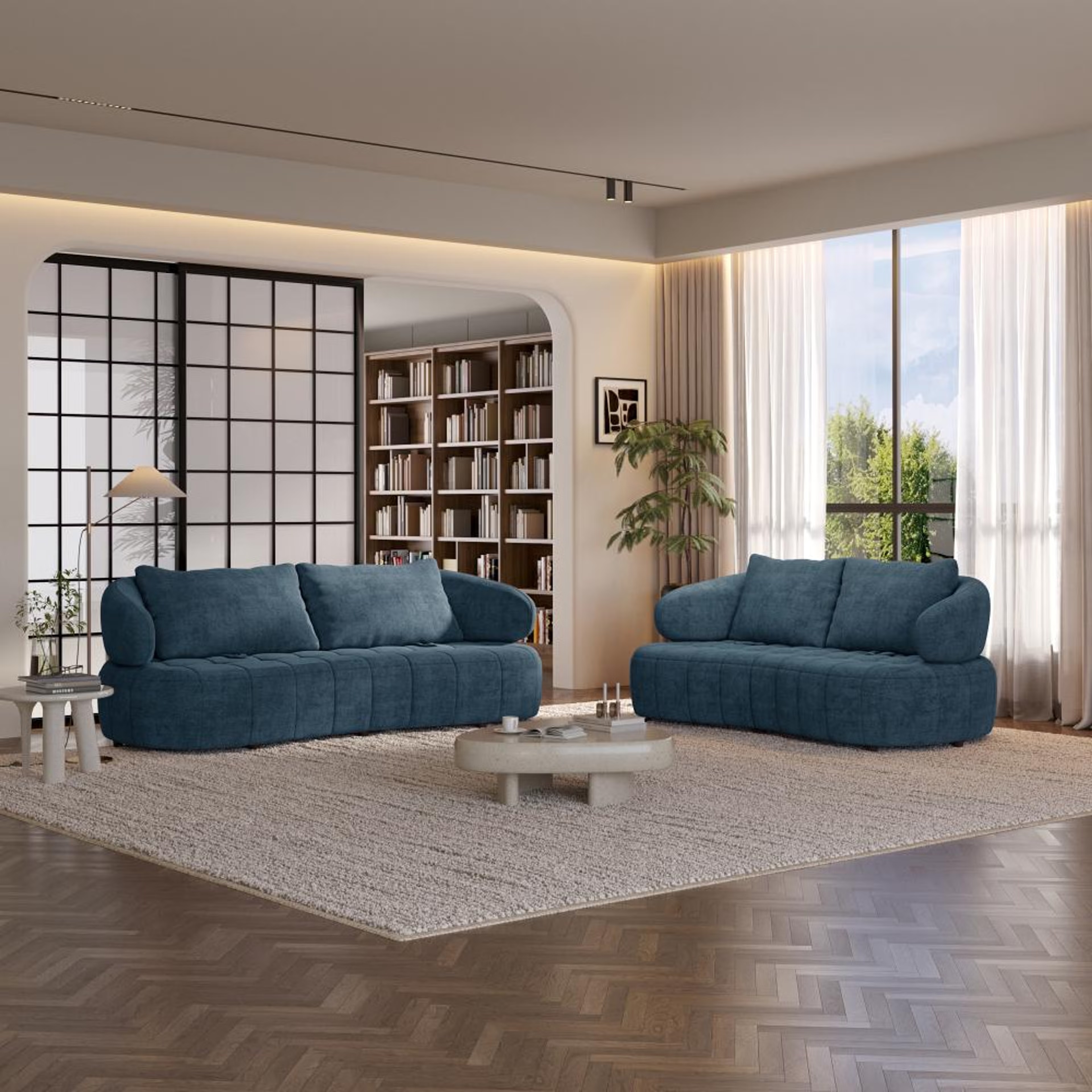 Wakefit Samos Sofa Set (3+2) Seater Regular, Set (3+2), Blue