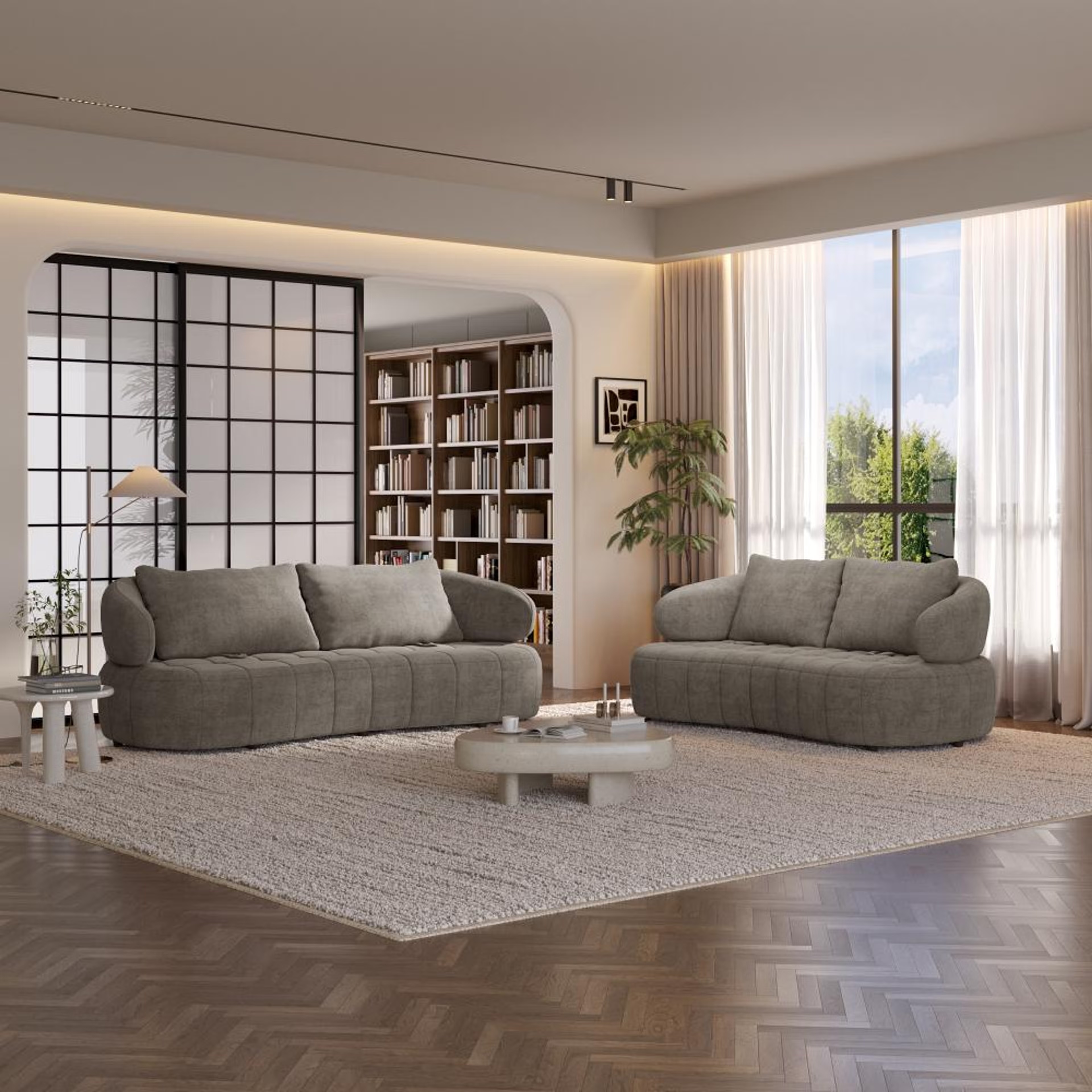 Wakefit Samos Sofa Set (3+2) Seater Regular, Set (3+2), Taupe