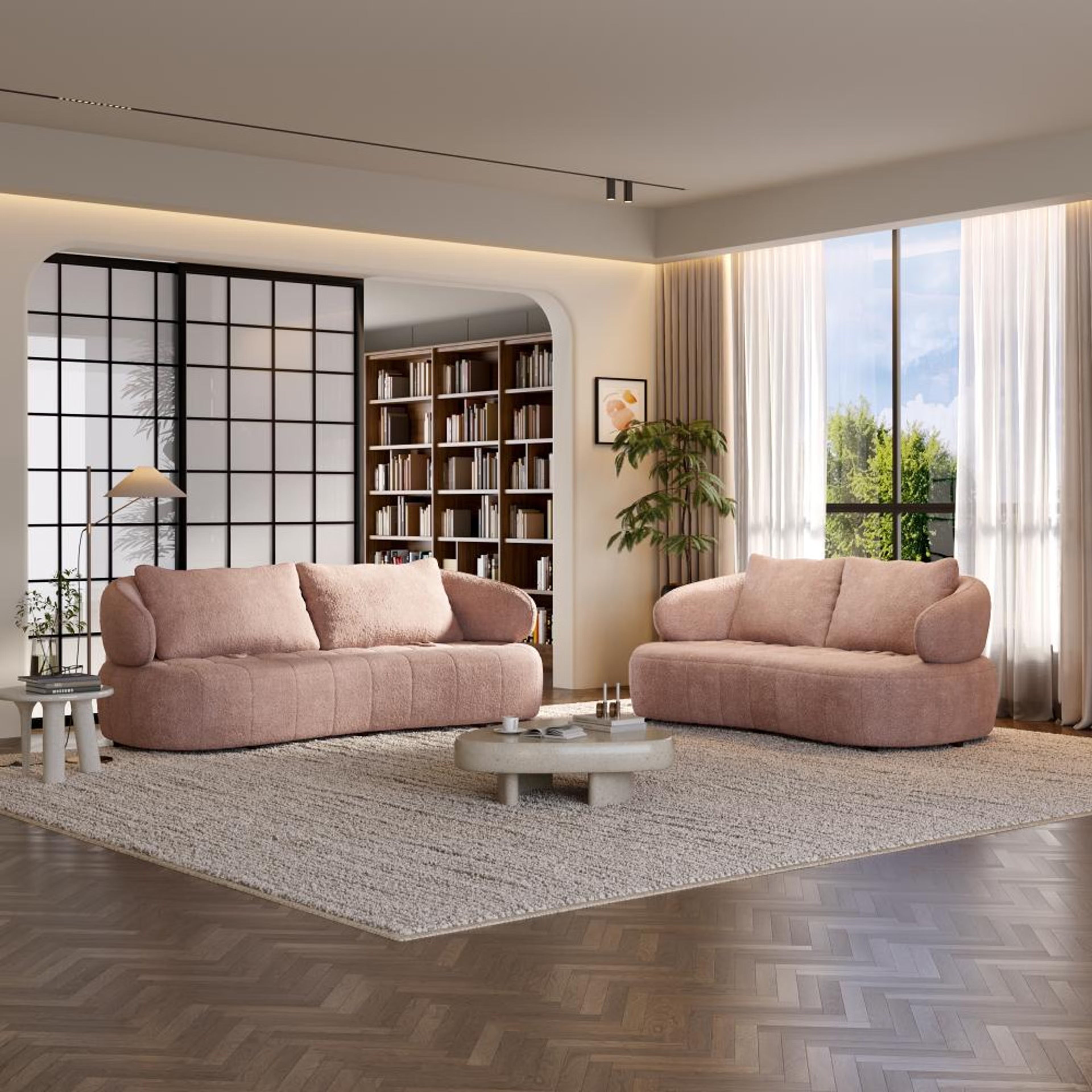 Wakefit Samos Sofa Set (3+2) Seater Regular, Set (3+2), Pink