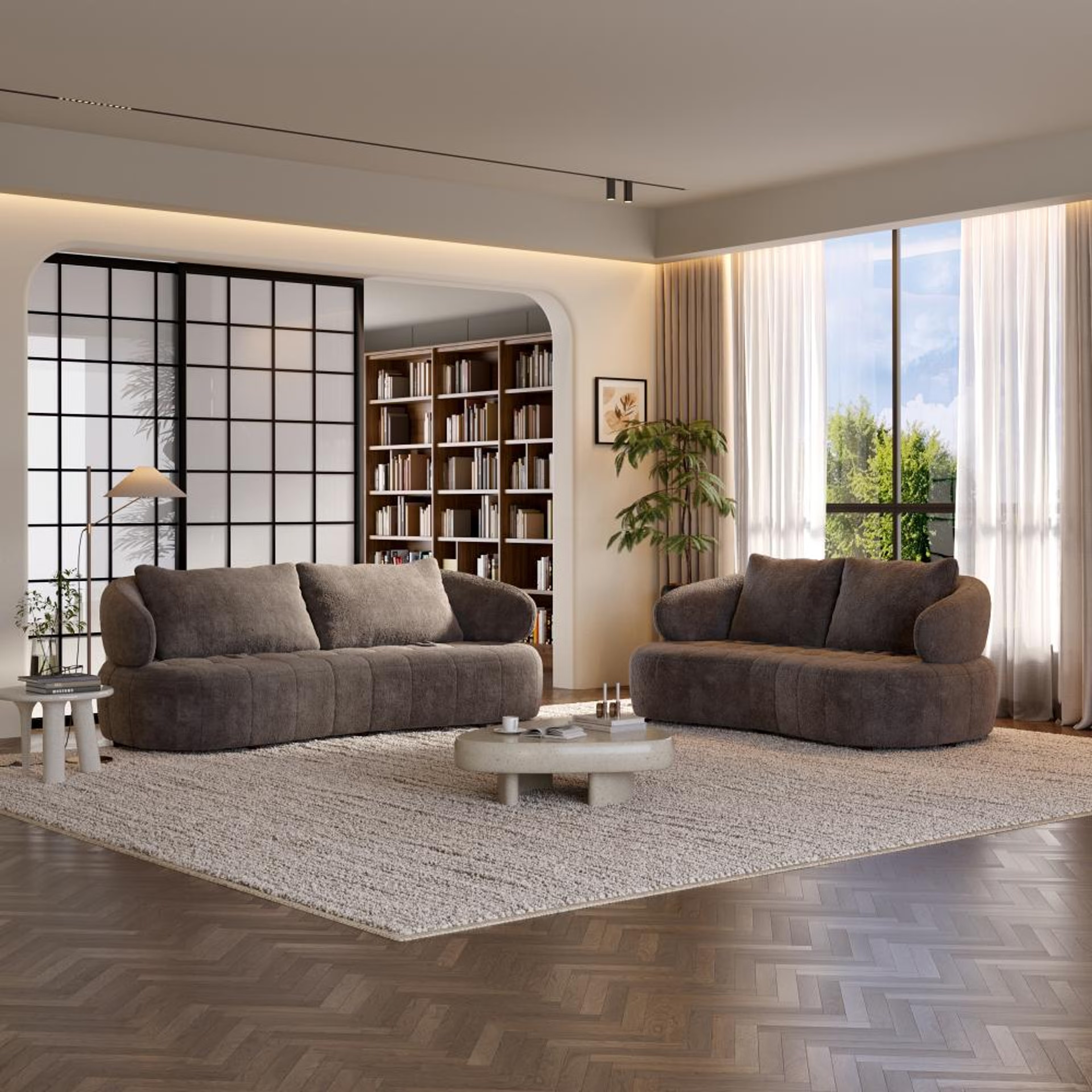 Wakefit Samos Sofa Set (3+2) Seater Regular, Set (3+2), Brown