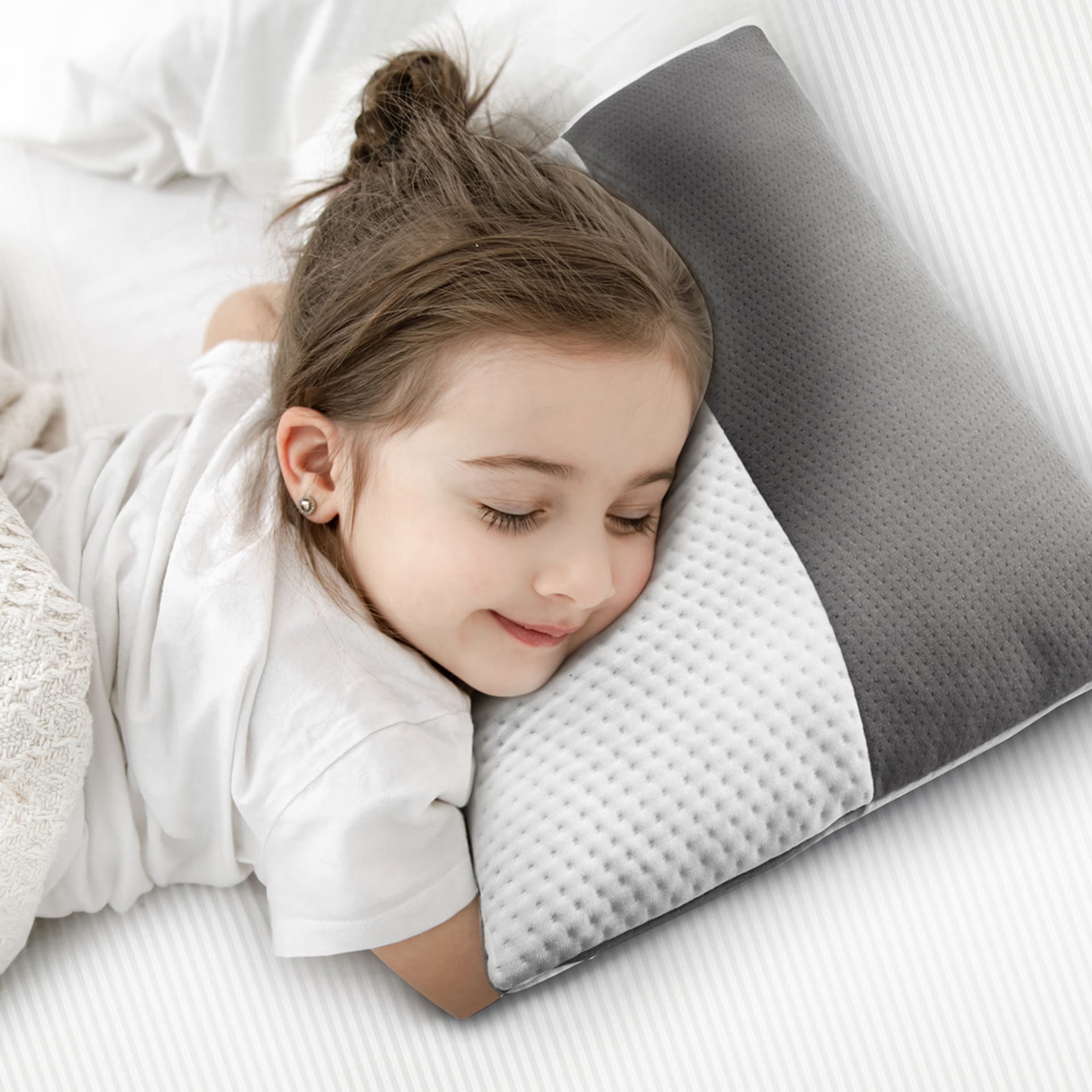 Home 30 Fluffy Pillow for Kids | Set of 1 | Small (18x12 Inch) | 250 GSM Spun Polyester Fabric with Medium Firm Filling | Light Machine Wash | White and Grey Single