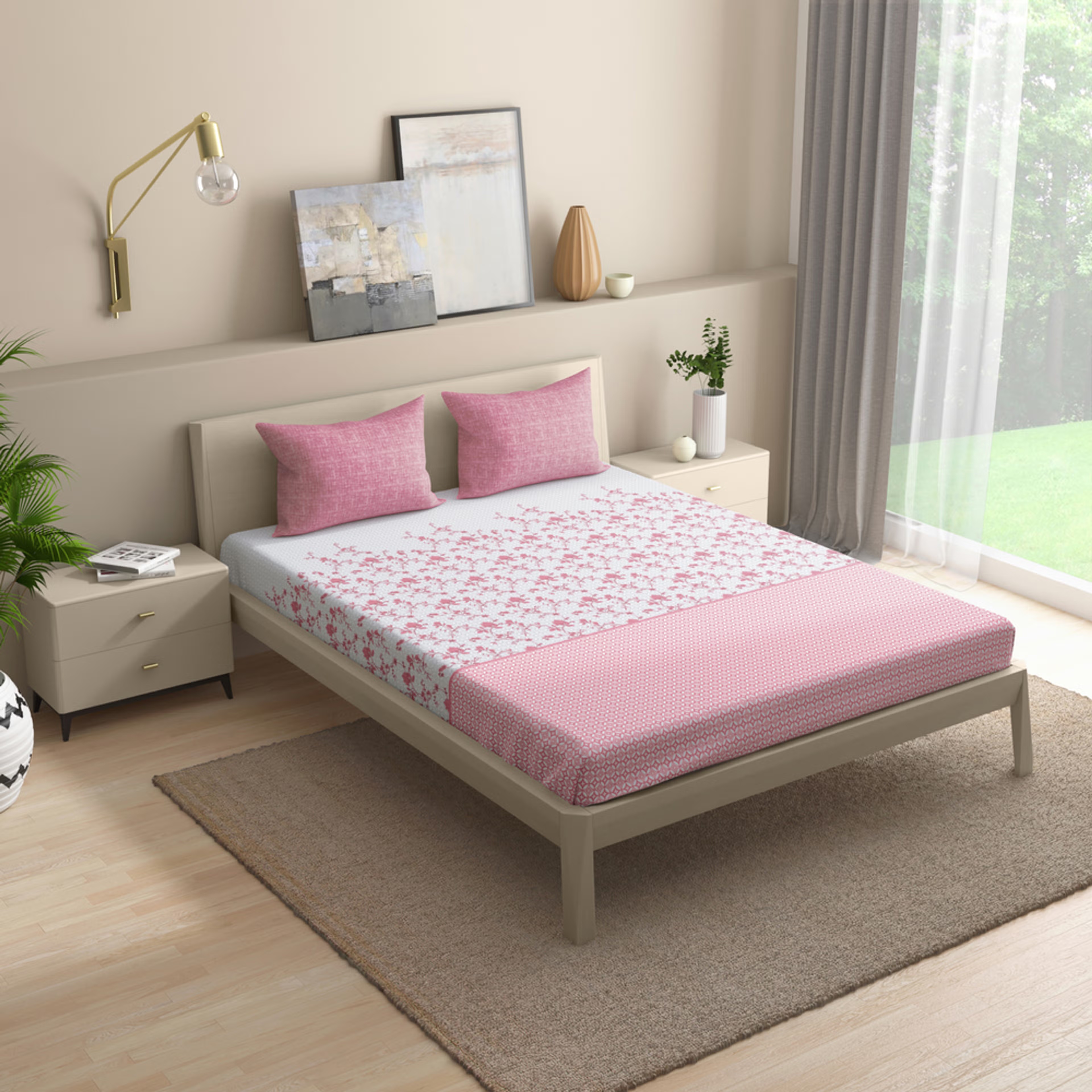 100% Cotton 200 TC Fitted Bedsheet With 1 Pillow Cover | Florenza Single - 72" x 30\