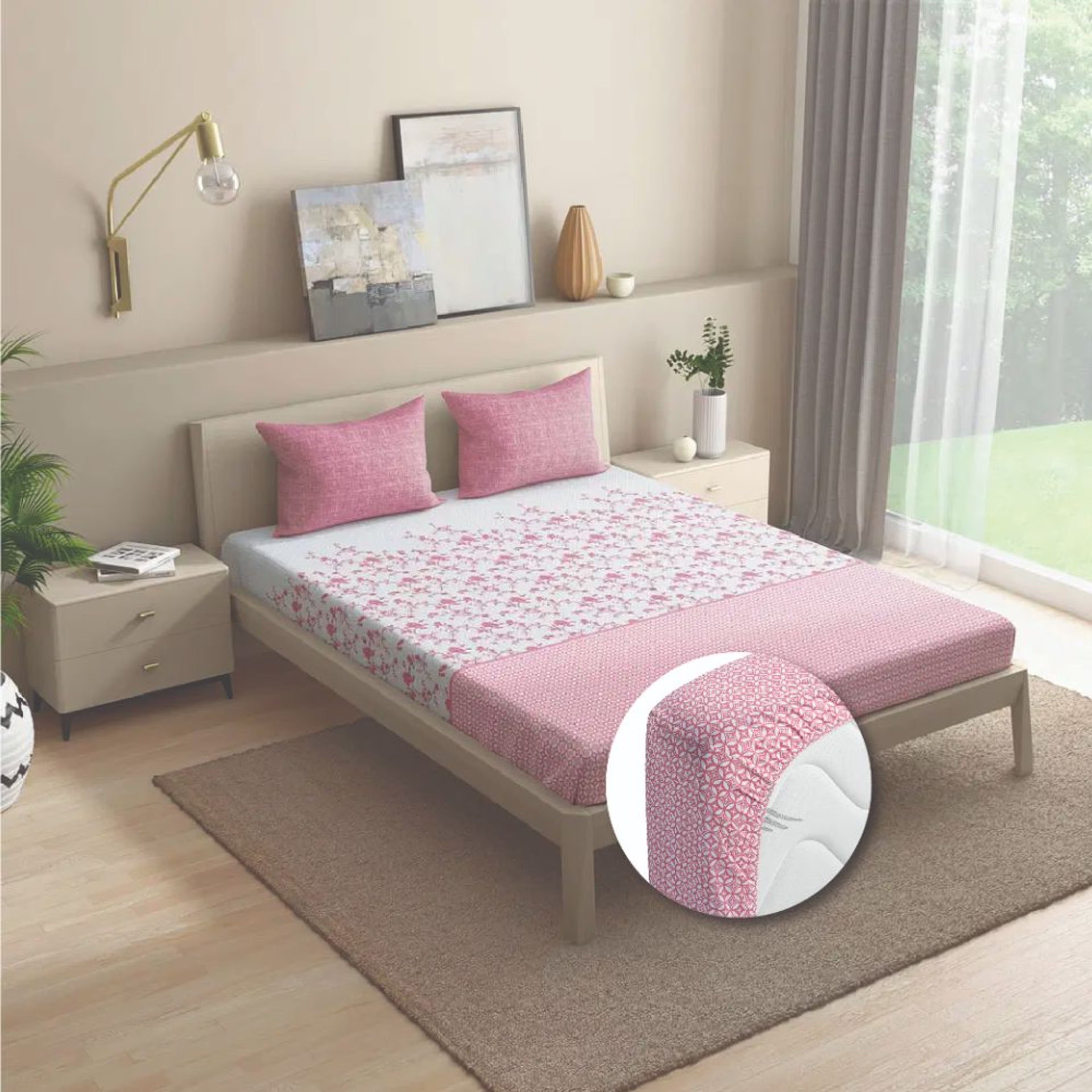 100% Cotton 200 TC Fitted Bedsheet With 1 Pillow Cover | Florenza Single - 72" x 36\