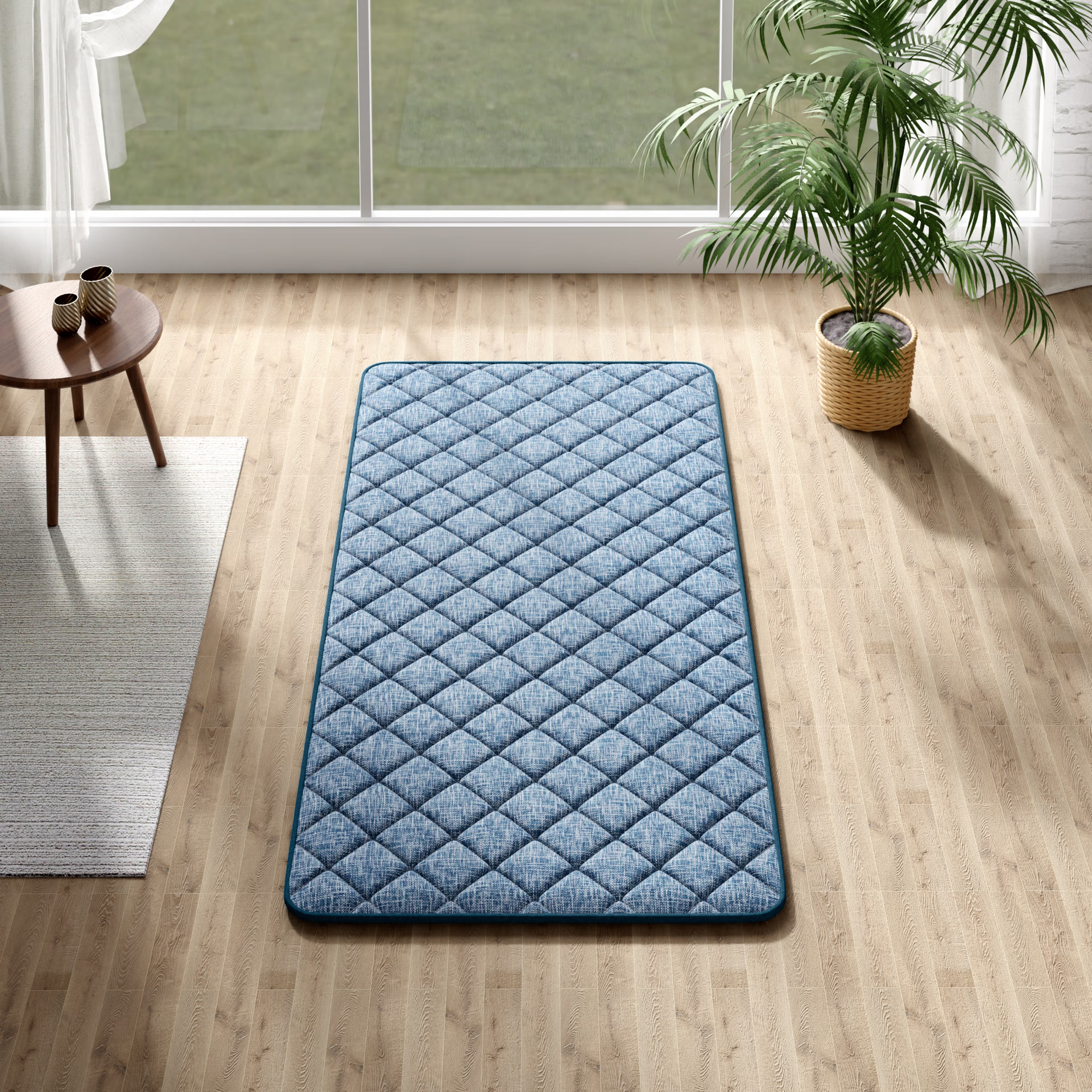 Foldable Mattress | 20 mm Thick | King Size (75 x 72 inch) | Japanese Tatami Mat | Portable Roll up Mattress | Flow Mat Blue, King