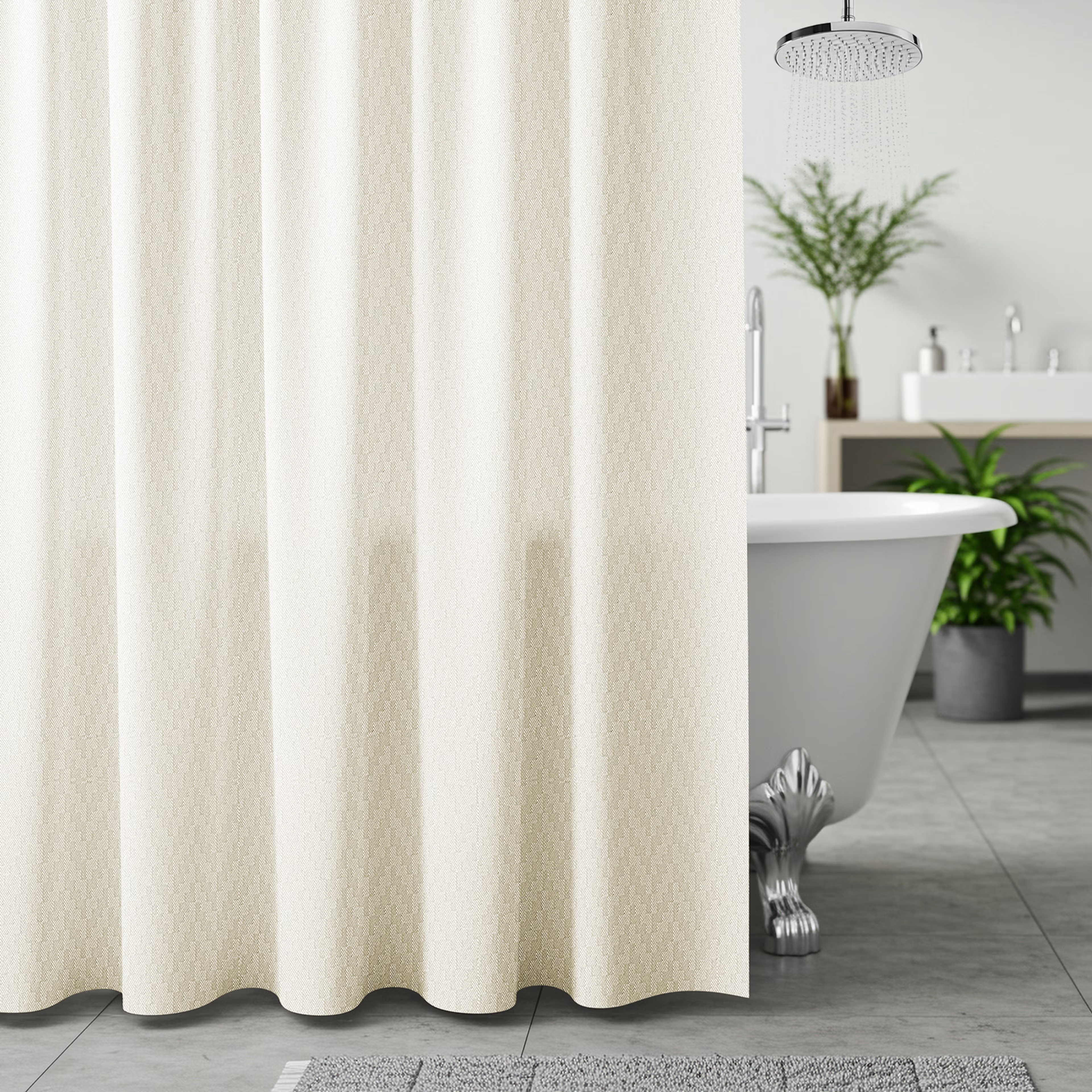 Home 45 Premium Shower Curtain | 6ft x 6ft Bathroom Curtain | Waterproof Fabric | Machine Washable | PVC-Free, No Plastic Smell, No Toxins | 14 Free Curtain Hooks | Off-White 6 Feet, Off White