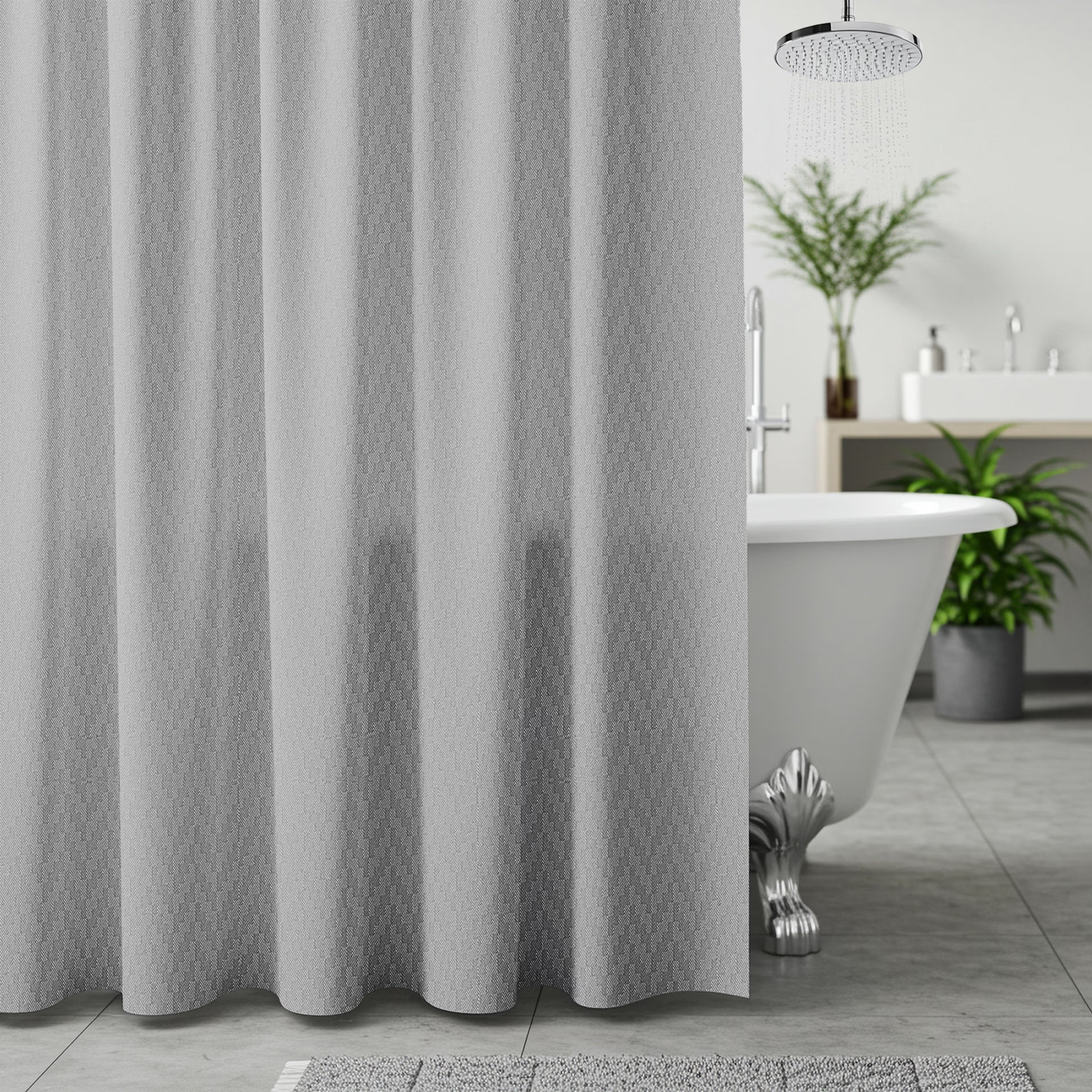 Home 30 Premium Shower Curtain | 6ft x 6ft Bathroom Curtain | Waterproof Fabric | Machine Washable | PVC-Free, No Plastic Smell, No Toxins | 14 Free Curtain Hooks | Grey 6 Feet, Grey