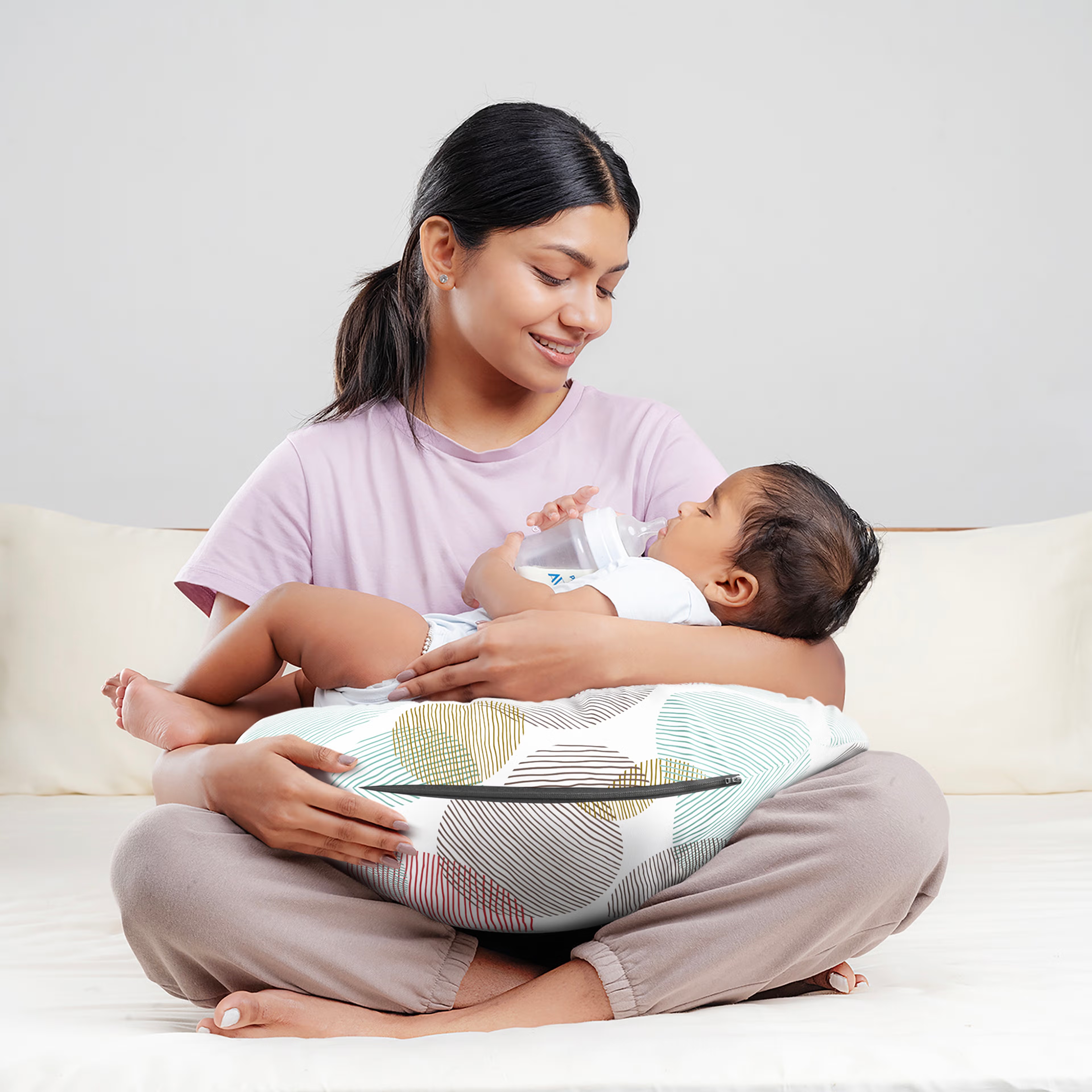 Nursing Pillow For Breastfeeding & Baby Care | 5 in 1 Feeding Pillow with 100% Cotton Removable Cover | Super Soft & Machine Washable | Moonshine Regular, Cotton, Moonsine