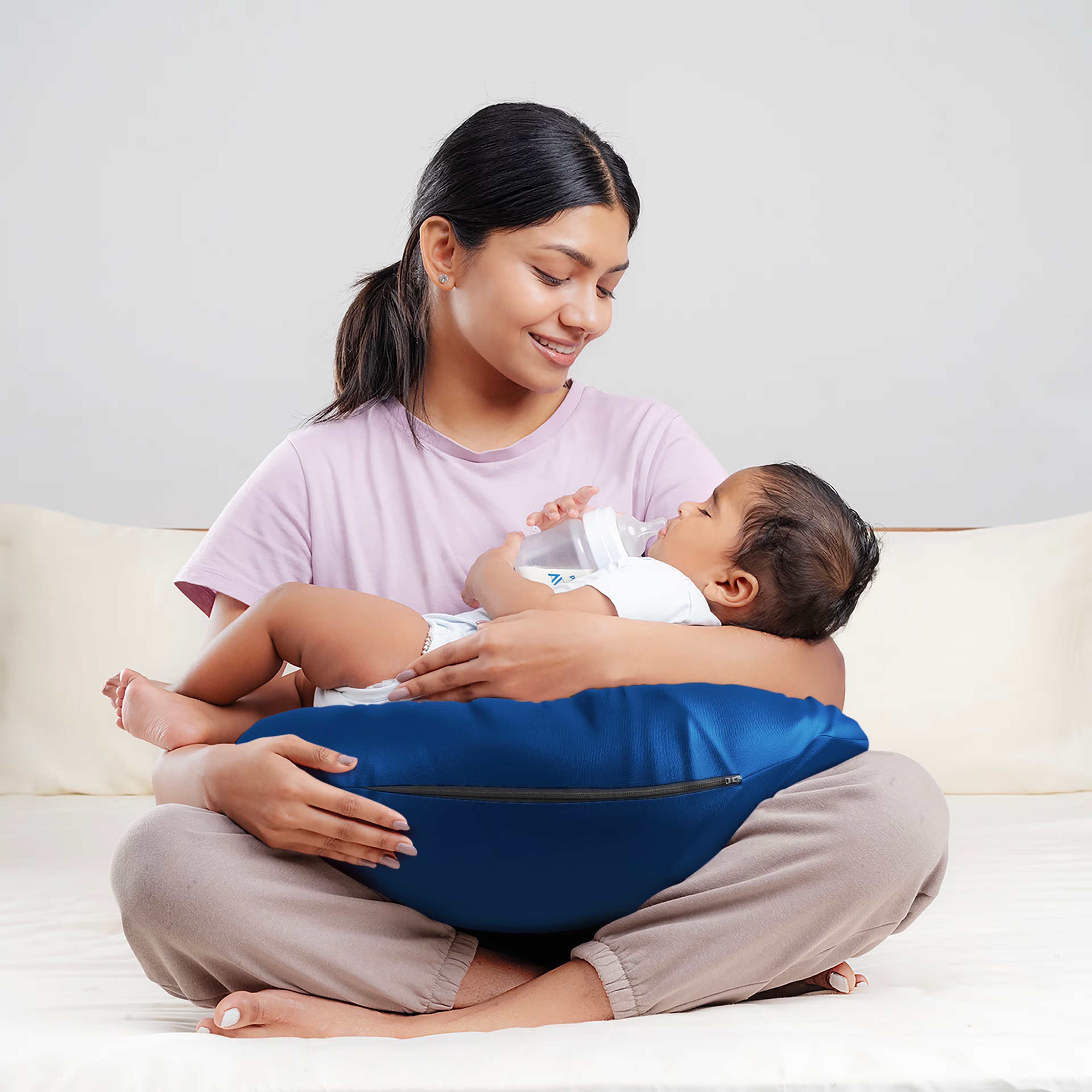 Nursing Pillow For Breastfeeding & Baby Care | 5 in 1 Feeding Pillow with Removable Cover | Super Soft & Machine Washable Velvet Cover&nbsp;|&nbsp;Dark&nbsp;Blue Regular, Velvet, dark blue